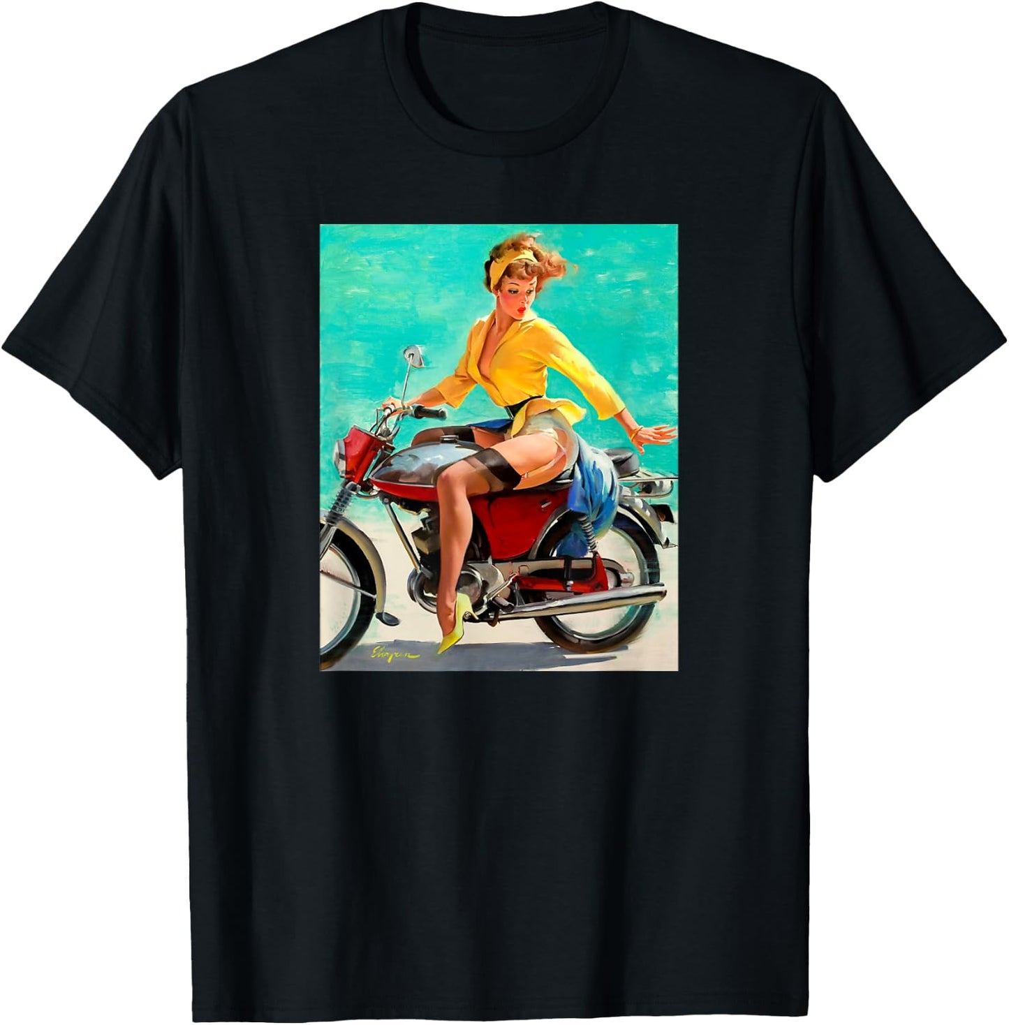 Motorcycle Pinup Girl Vintage Pin up Biker Sexy T-Shirt - T-Shirt | Black
