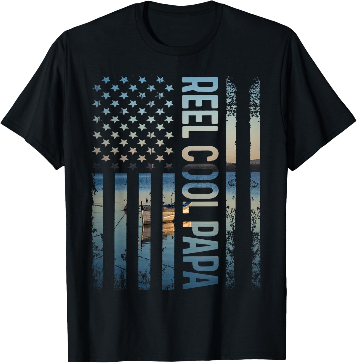 Retro Patriotic Reel Cool Dad For Best Papa Father's Day T-Shirt - T-Shirt | Black