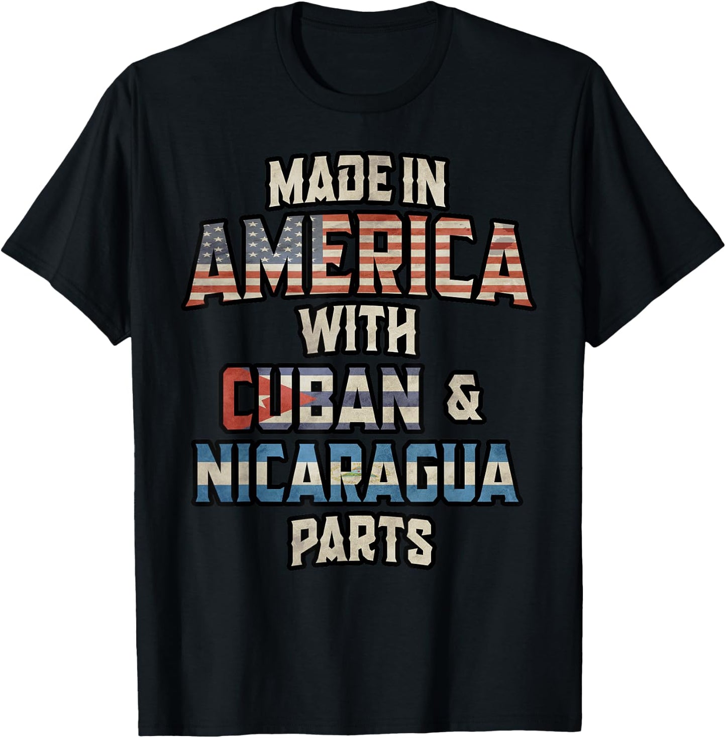 Cuban And Nicaraguan Made In America Mix Heritage Vintage T-Shirt - T-Shirt | Black