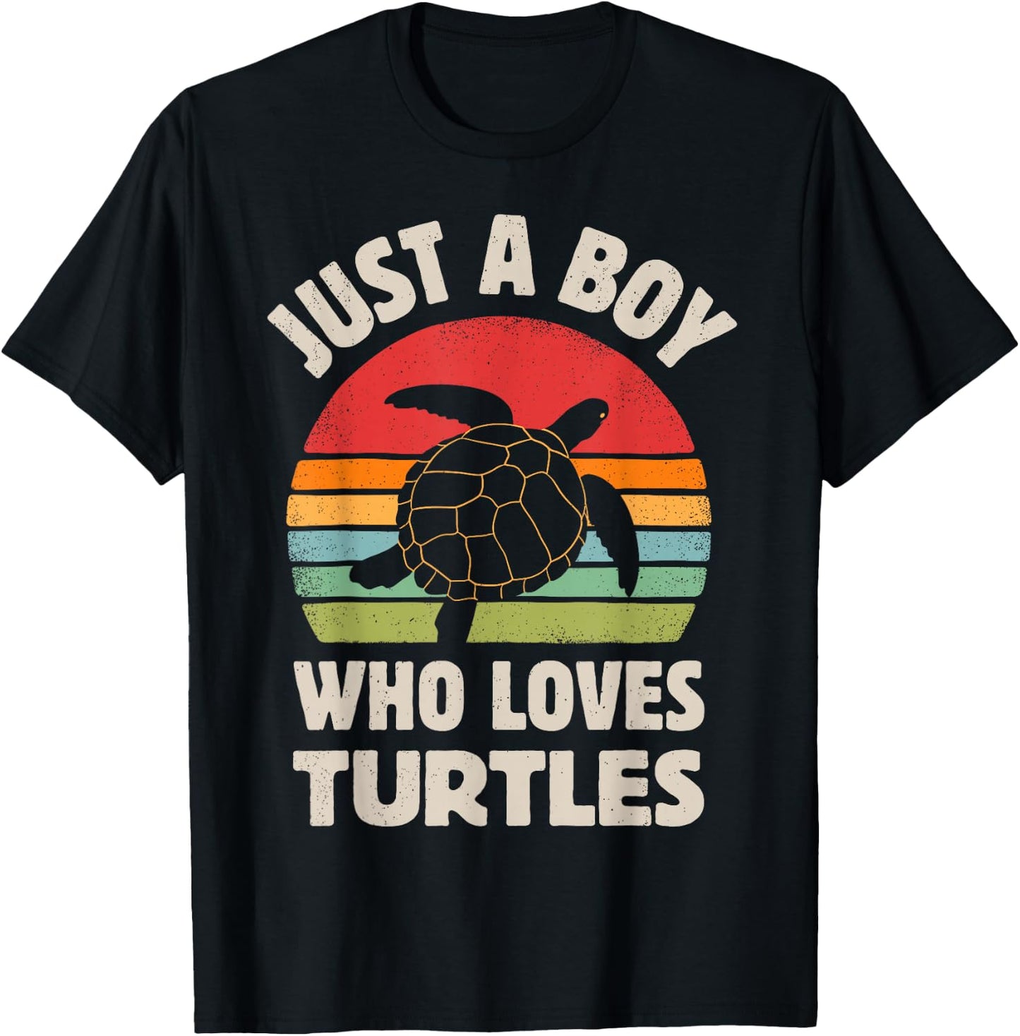 Turtle Just A Boy Who Loves Turtles Reptiles Retro Vintage T-Shirt - T-Shirt | Black