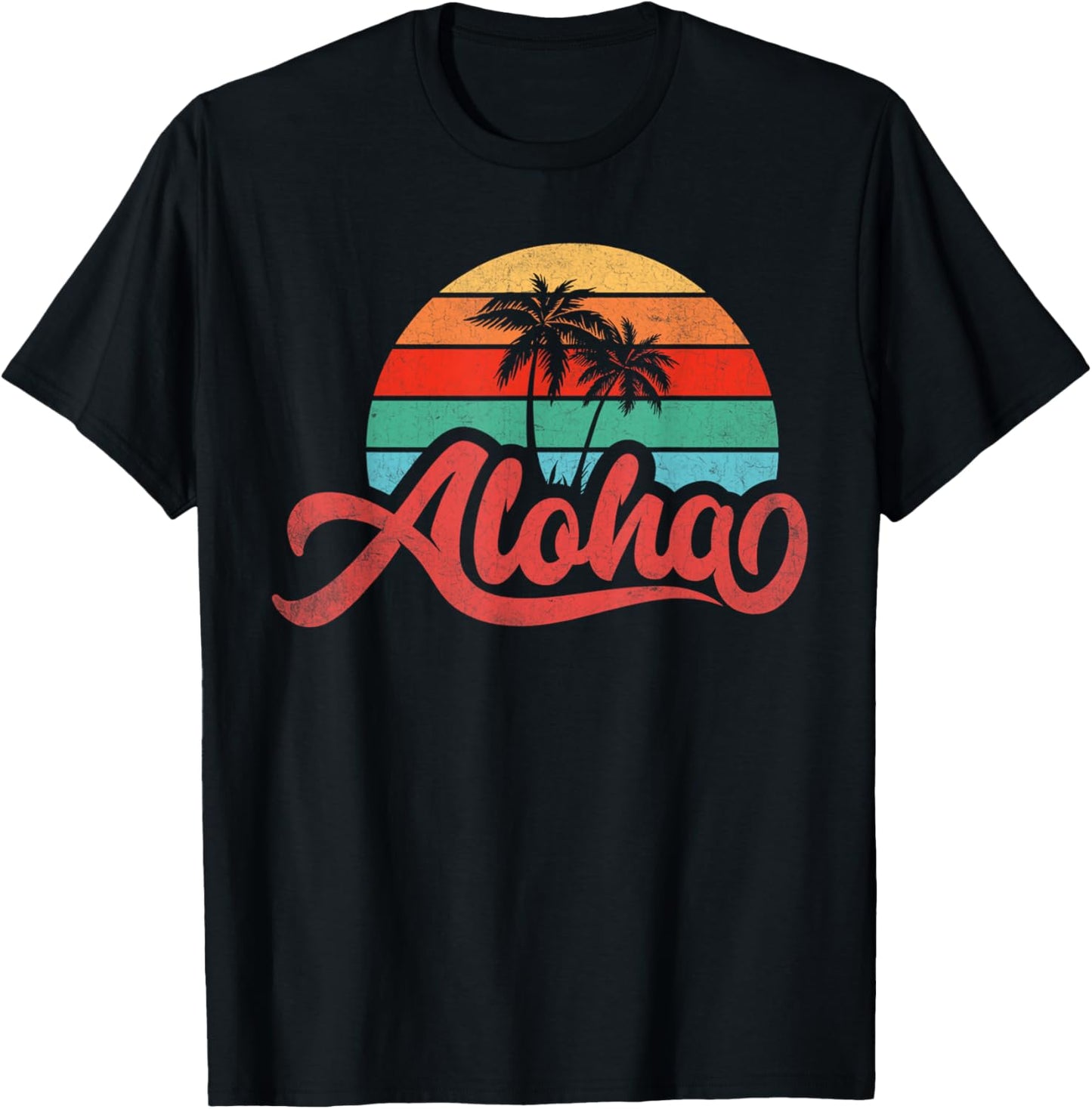 Aloha Hawaii Hawaiian Island Palm Beach Surfboard Vacation Women Girls Kids T-Shirt - T-Shirt | Black