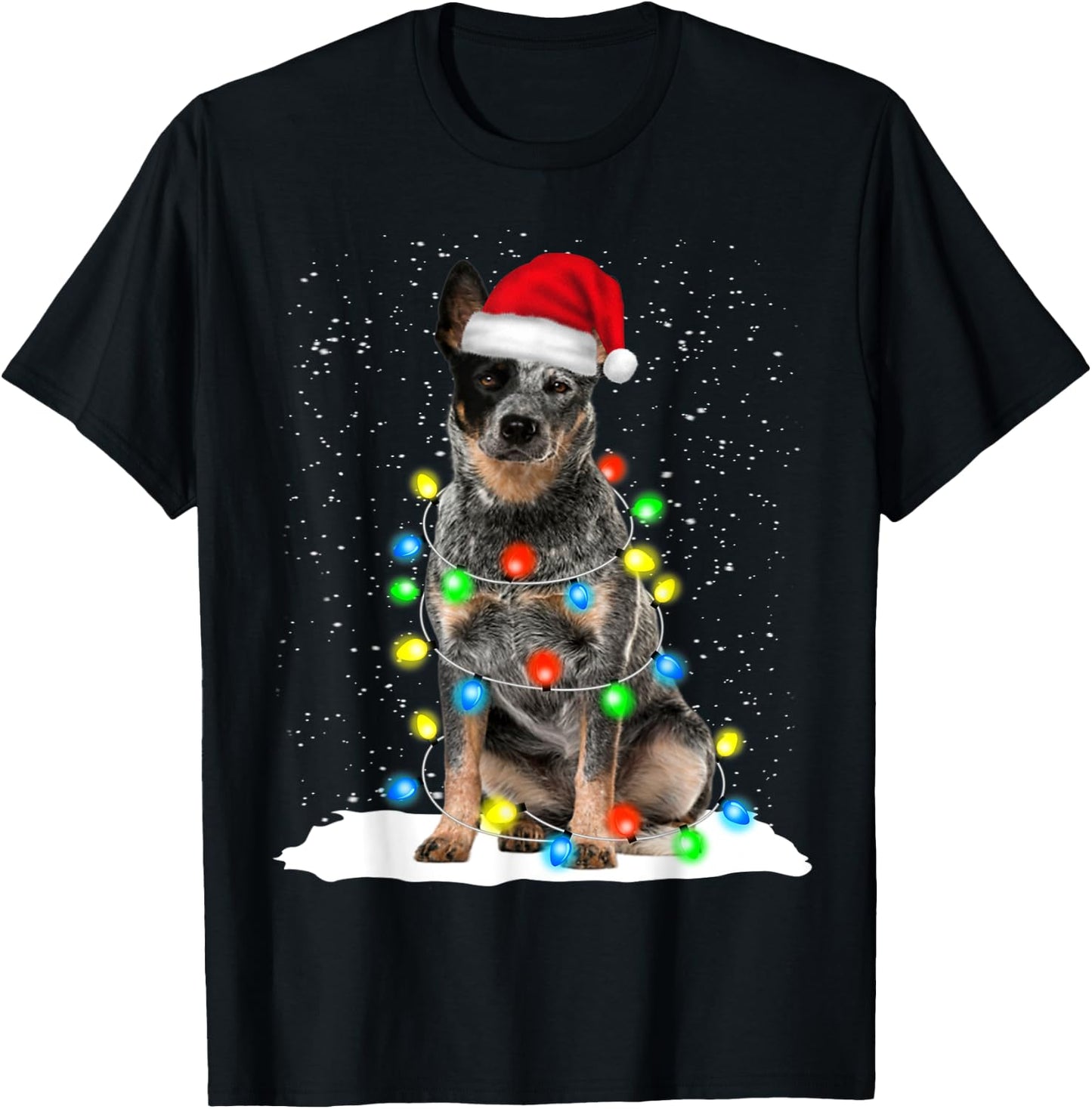 Blue Heeler Christmas Light Funny Gift Dog Lover Women T-Shirt - T-Shirt | Black