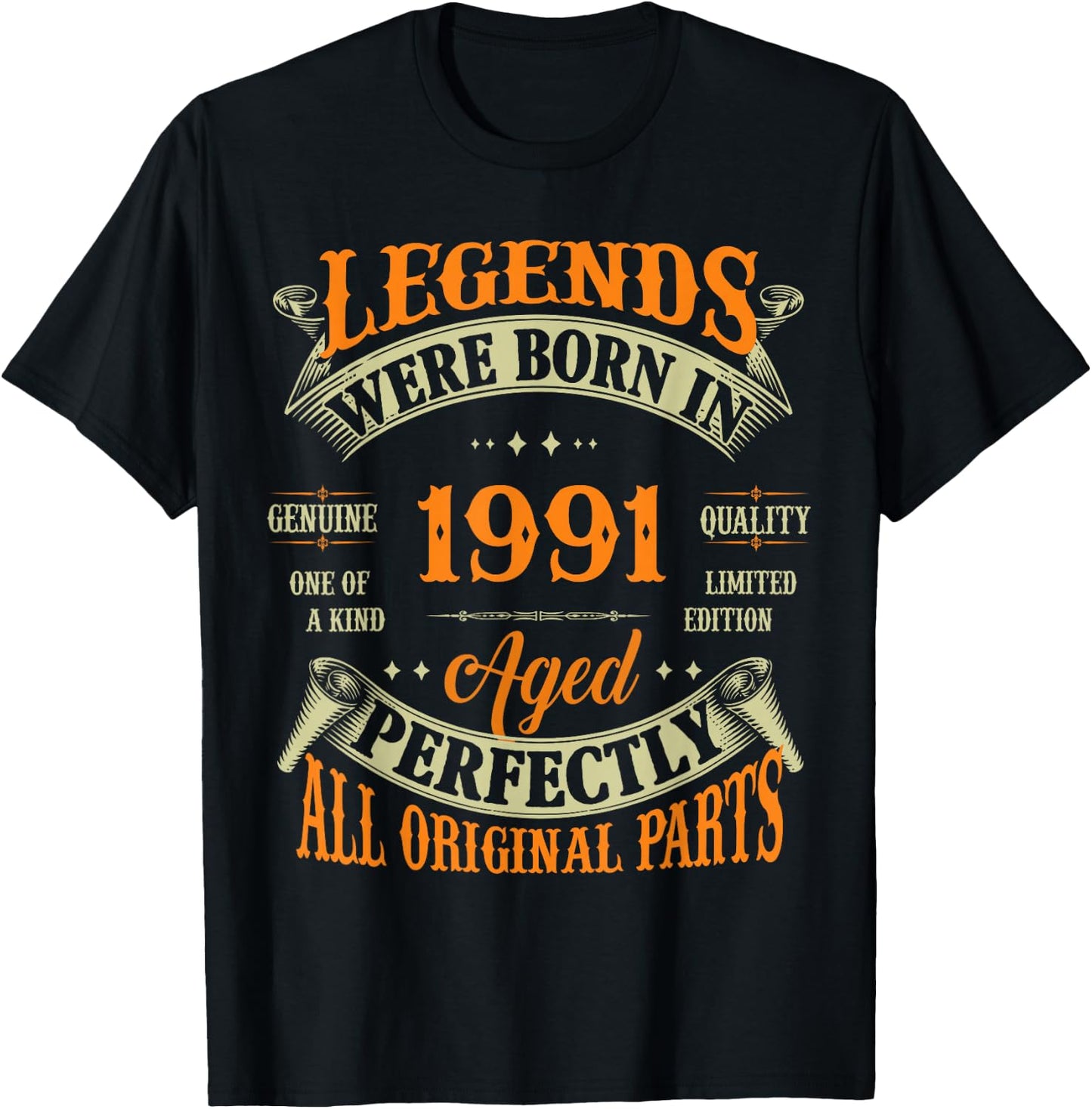 35th Birthday Vintage Legends Born in 1991 35 Years Old T-Shirt - T-Shirt | Black