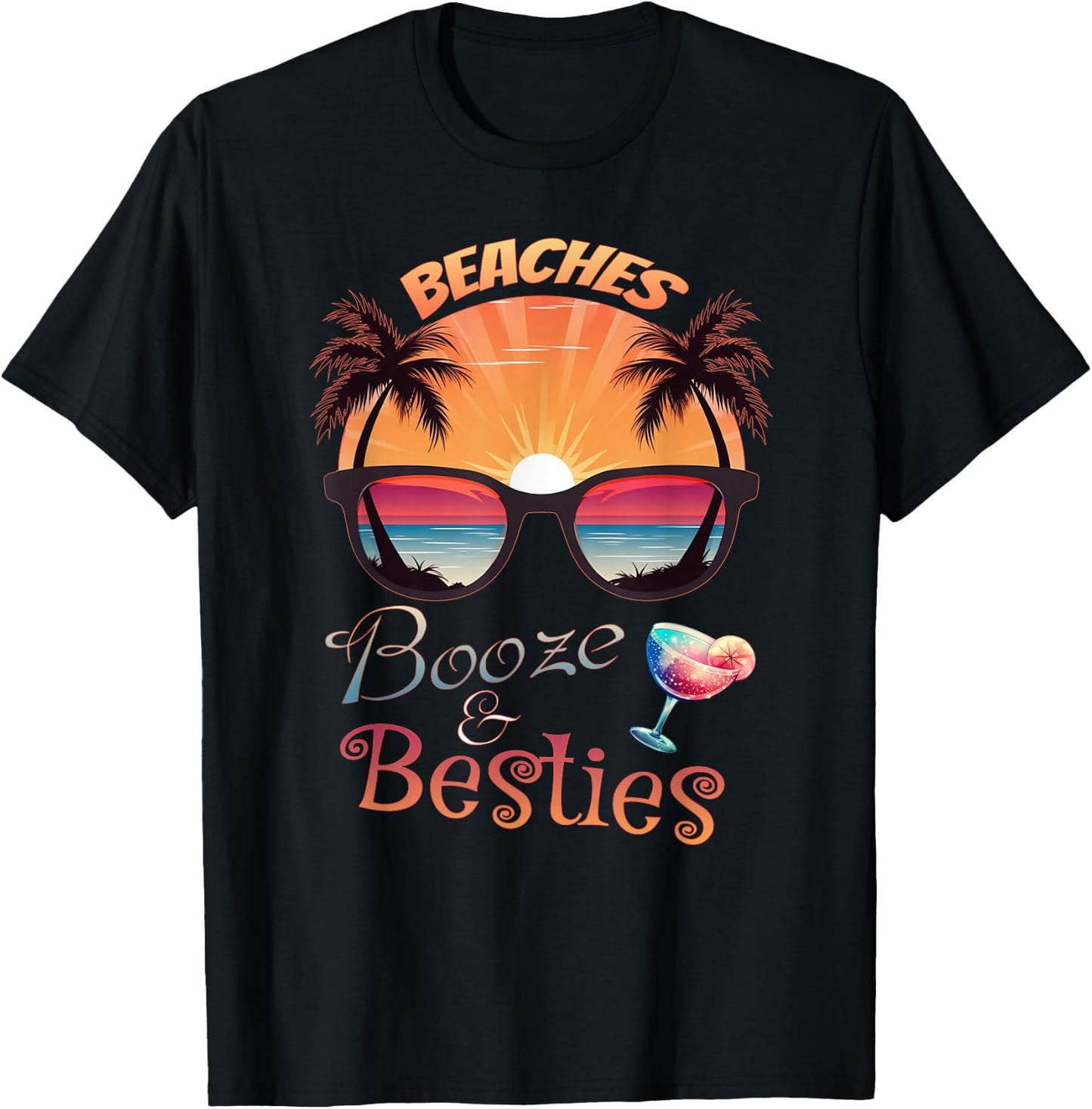 Beaches Booze and Besties Girls Weekend Trip Party T-Shirt - T-Shirt | Black