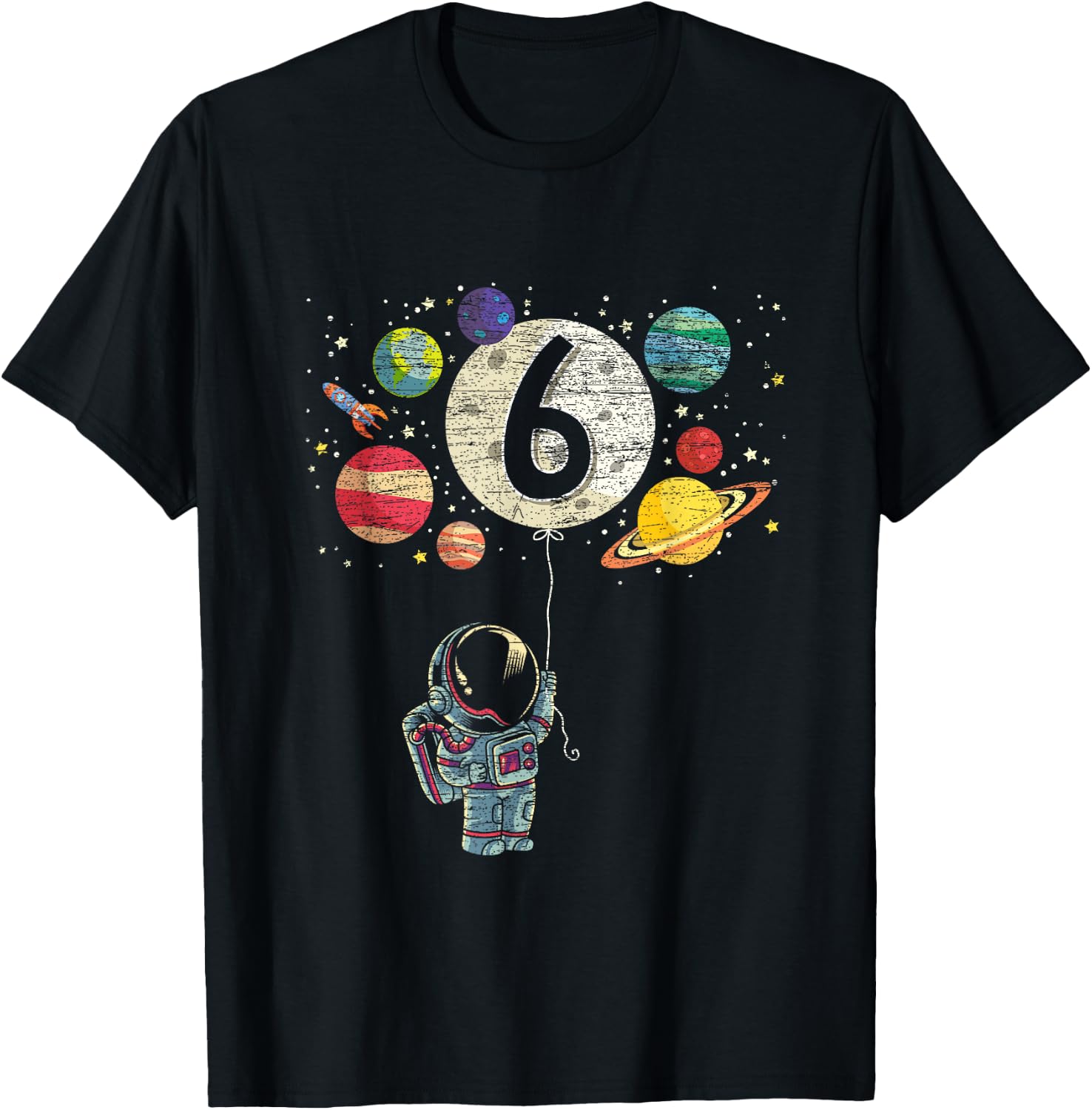 6 Years Old Birthday Boy Gifts Astronaut 6th Birthday T-Shirt - T-Shirt | Black