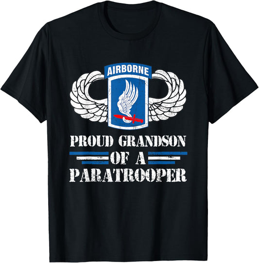 Proud Grandson Of 173rd Airborne Brigade Veteran Paratrooper T-Shirt - T-Shirt | Black