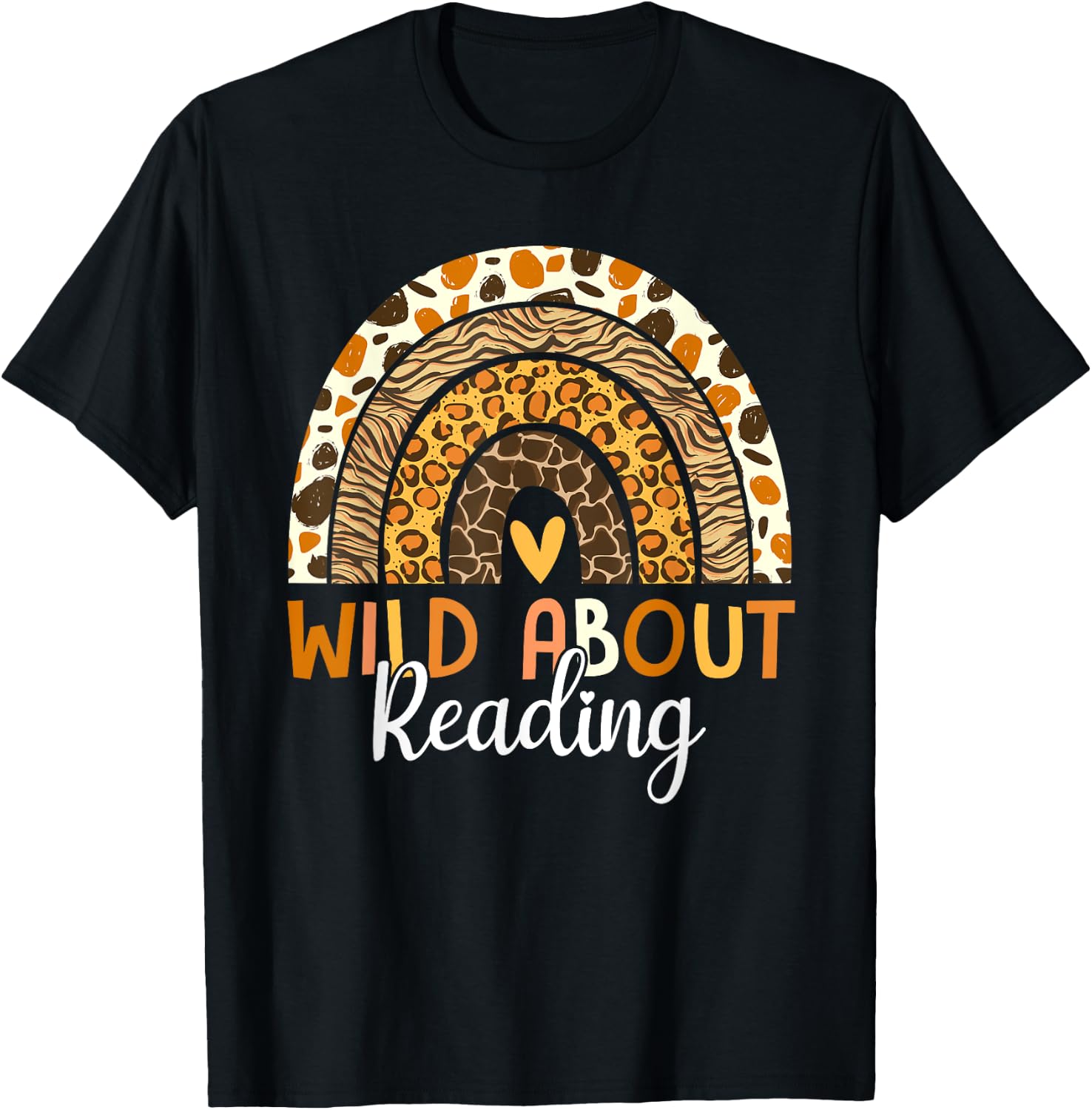 Wild About Reading Teacher Back to School Leopard Rainbow T-Shirt - T-Shirt | Black