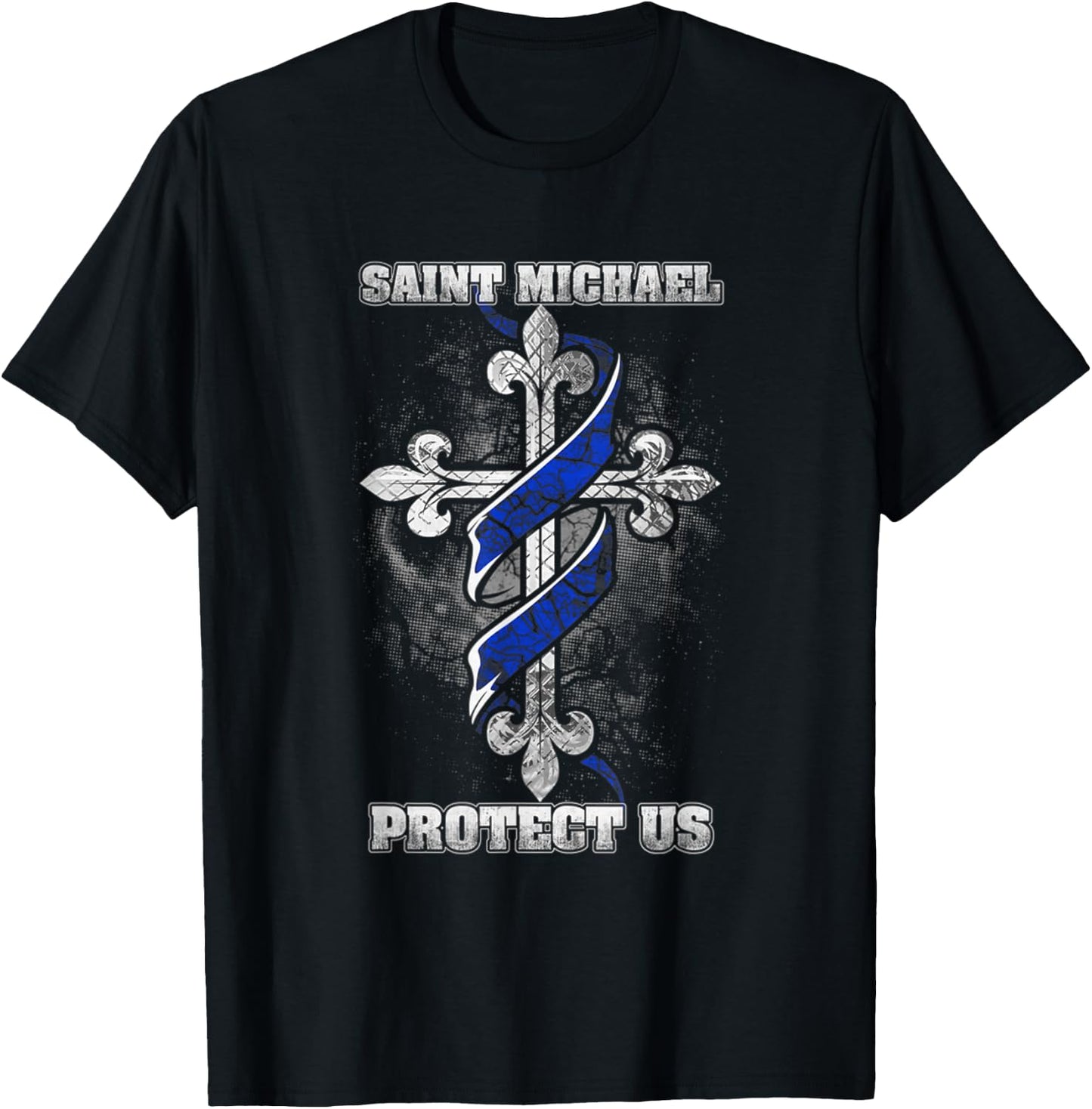 Thin Blue Line St. Michael Protect Us T-Shirt - T-Shirt | Black
