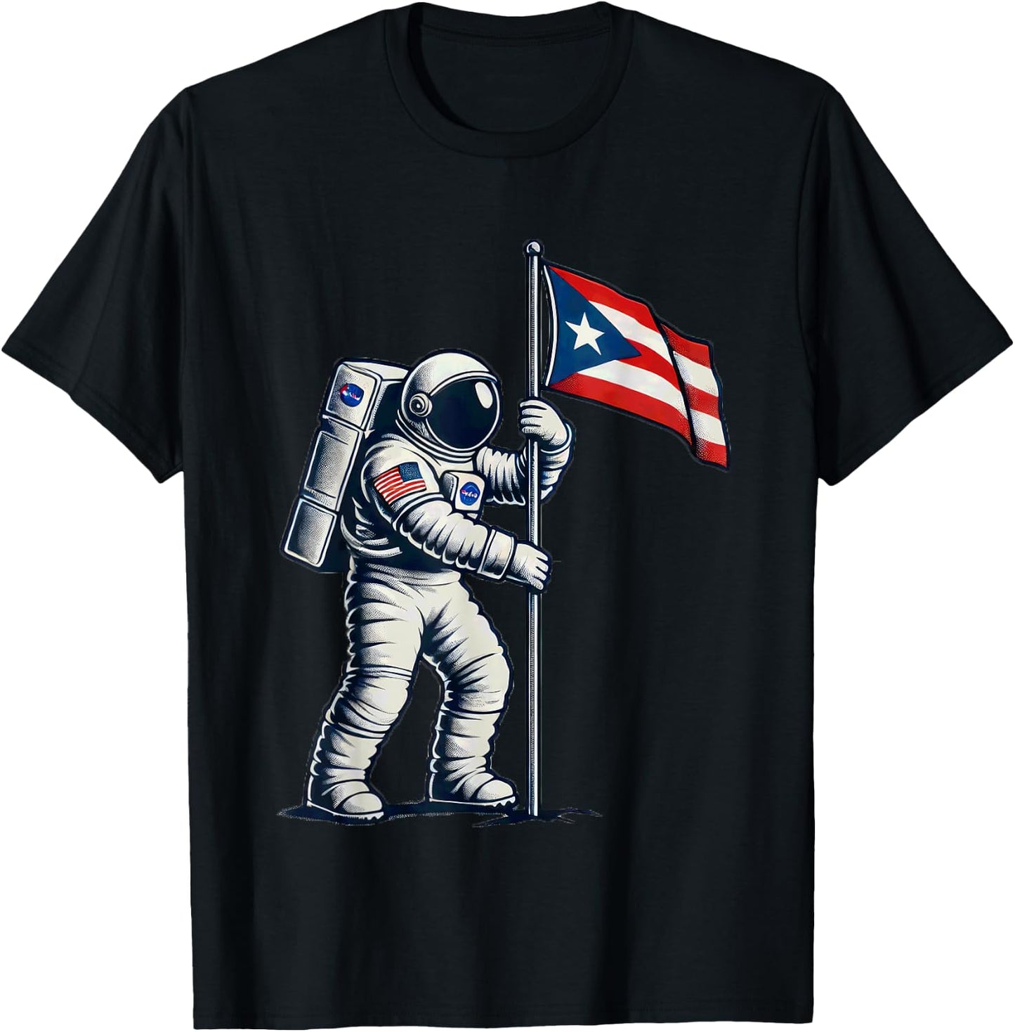 Astronaut Holding Puerto Rican Flag Moon Landing Boricua T-Shirt - T-Shirt | Black