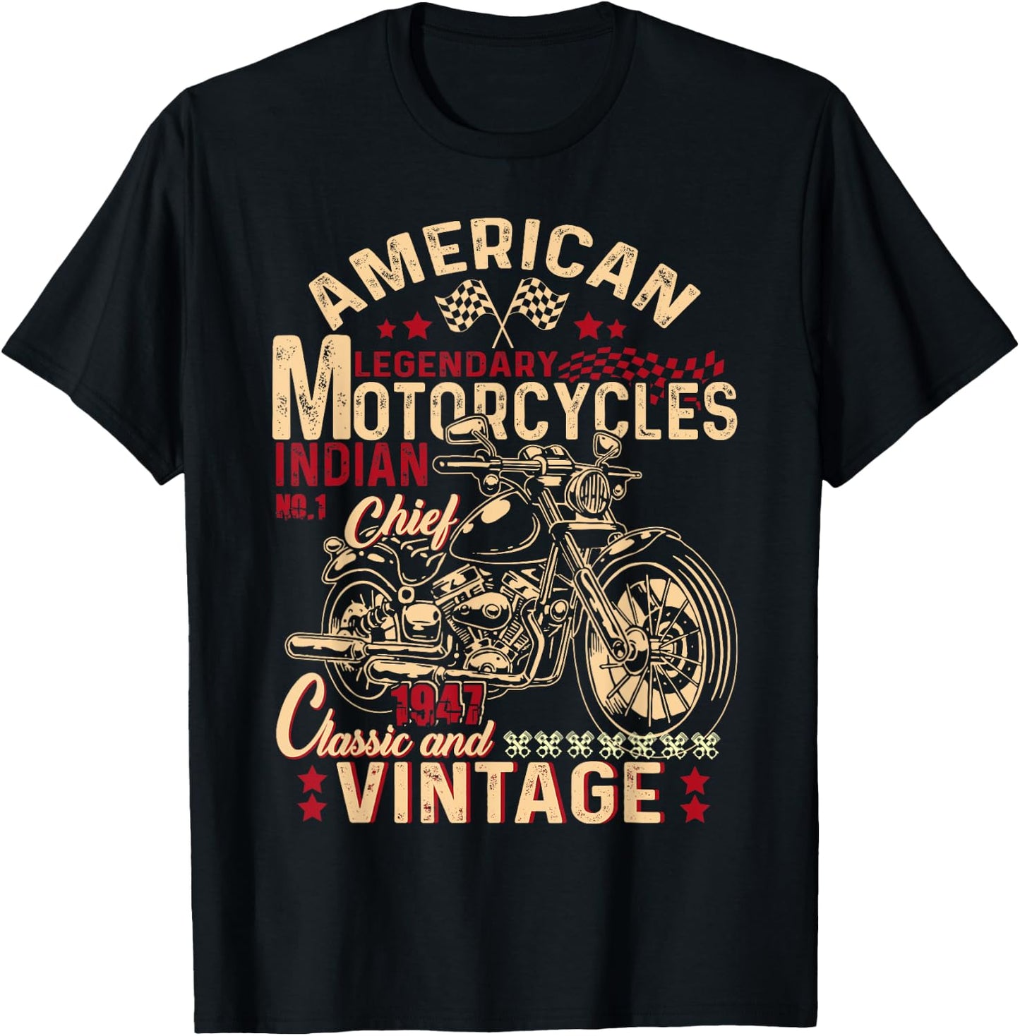 Retro Vintage American Motorcycle Indian for Old Biker Funny T-Shirt - T-Shirt | Black