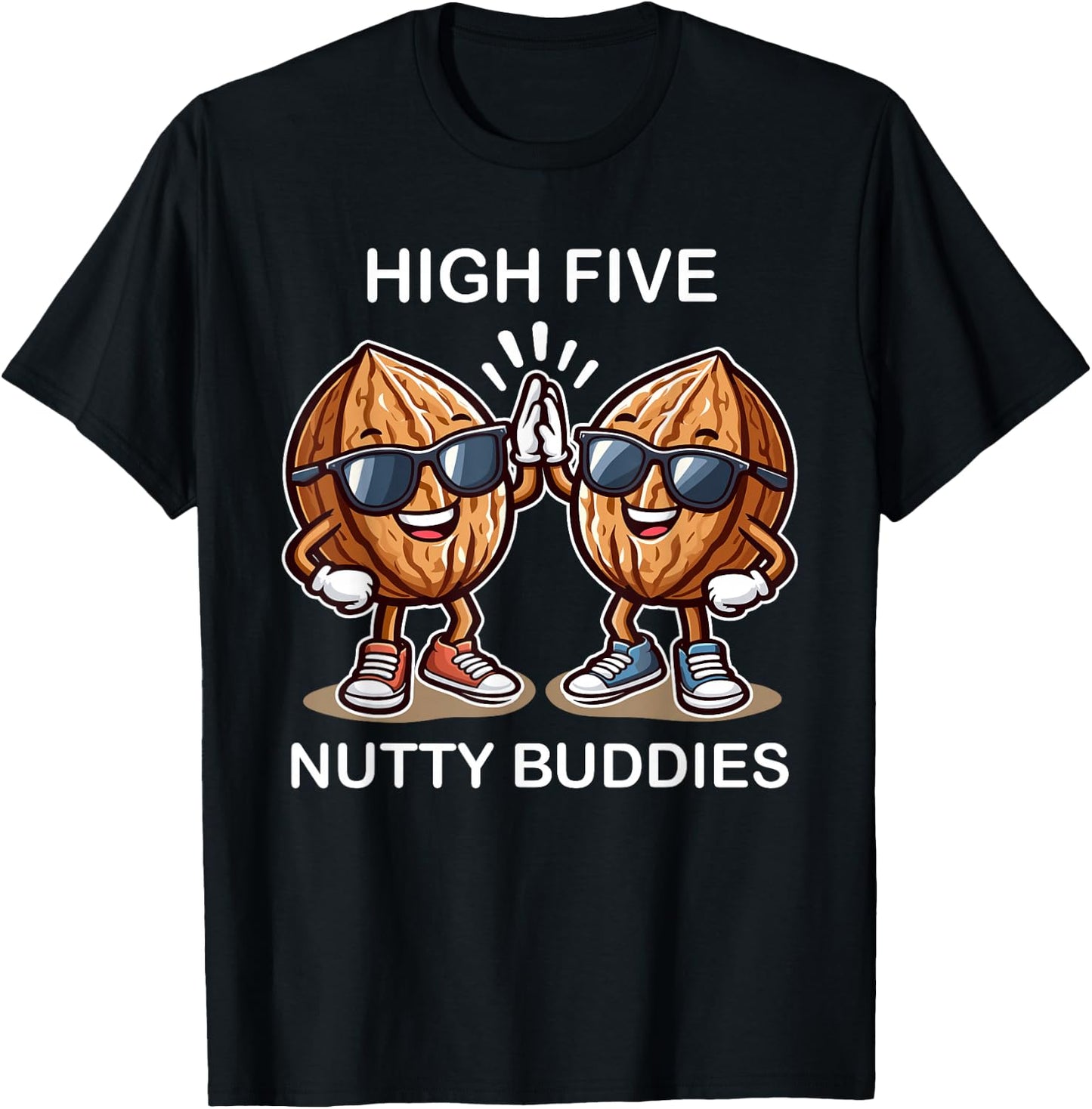 Walnut Friends High Five Nutty Buddies for Snack Lovers T-Shirt - T-Shirt | Black