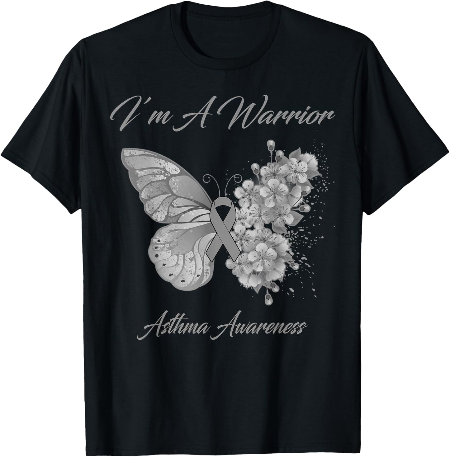 Butterfly I’m A Warrior Asthma Awareness T-Shirt - T-Shirt | Black