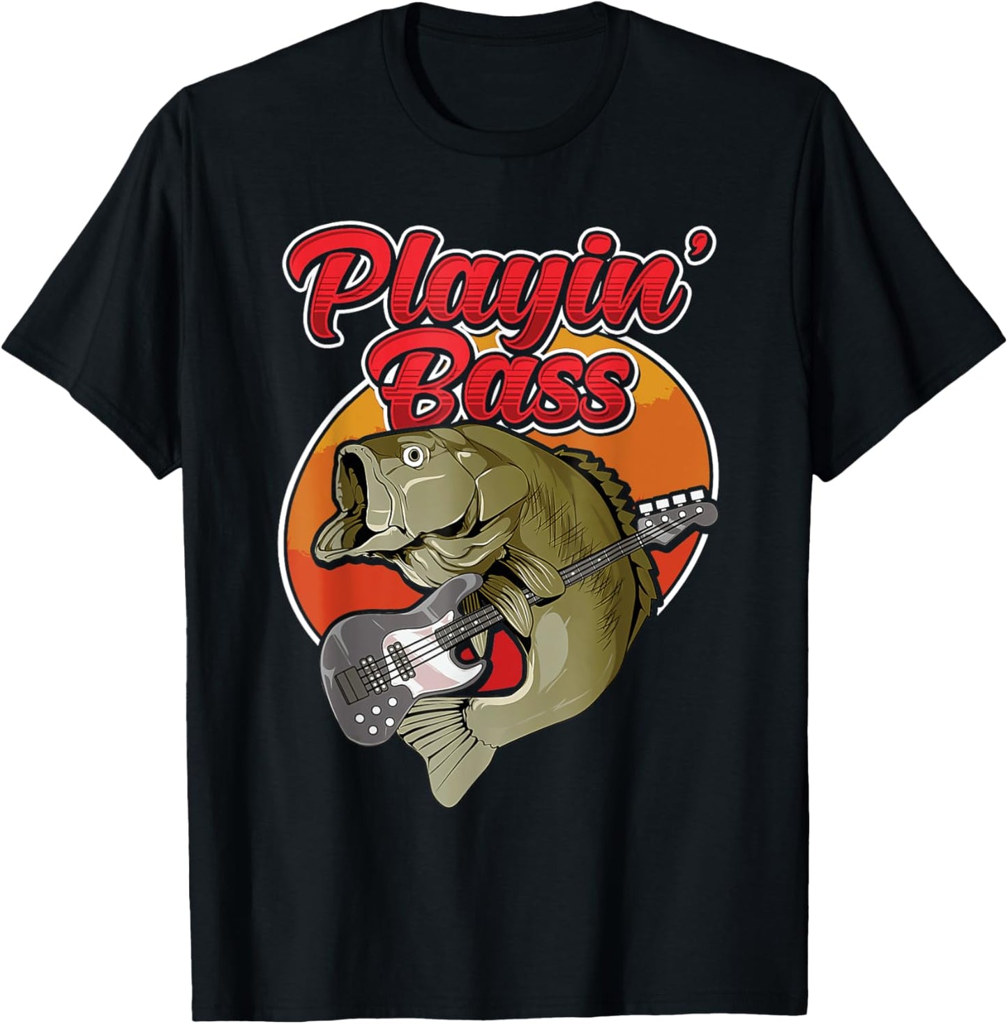 Playin' Bass. Bass Fish Playing Bass Guitar. T-Shirt - T-Shirt | Black