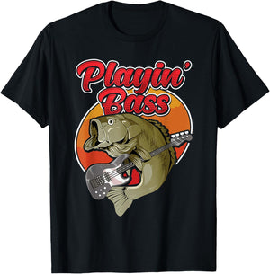 Playin' Bass. Bass Fish Playing Bass Guitar. T-Shirt - T-Shirt | Black