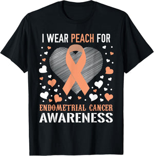 I Wear Peach For Endometrial Cancer Awareness Support Ribbon T-Shirt - T-Shirt | Black