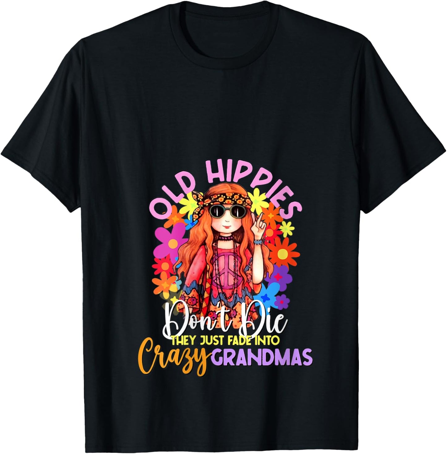 Old Hippies Don't Die Crazy Grandmas Flower Child 60s Party V-Neck T-Shirt - T-Shirt | Black