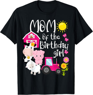Farm Animals Mom Of The Birthday Girl Party Barnyard Bday T-Shirt - T-Shirt | Black