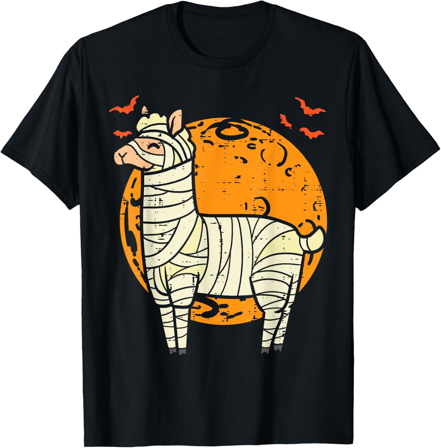 Mummy Llama Moon Cute Halloween Alpaca Animal Men Women Kids T-Shirt - T-Shirt | Black