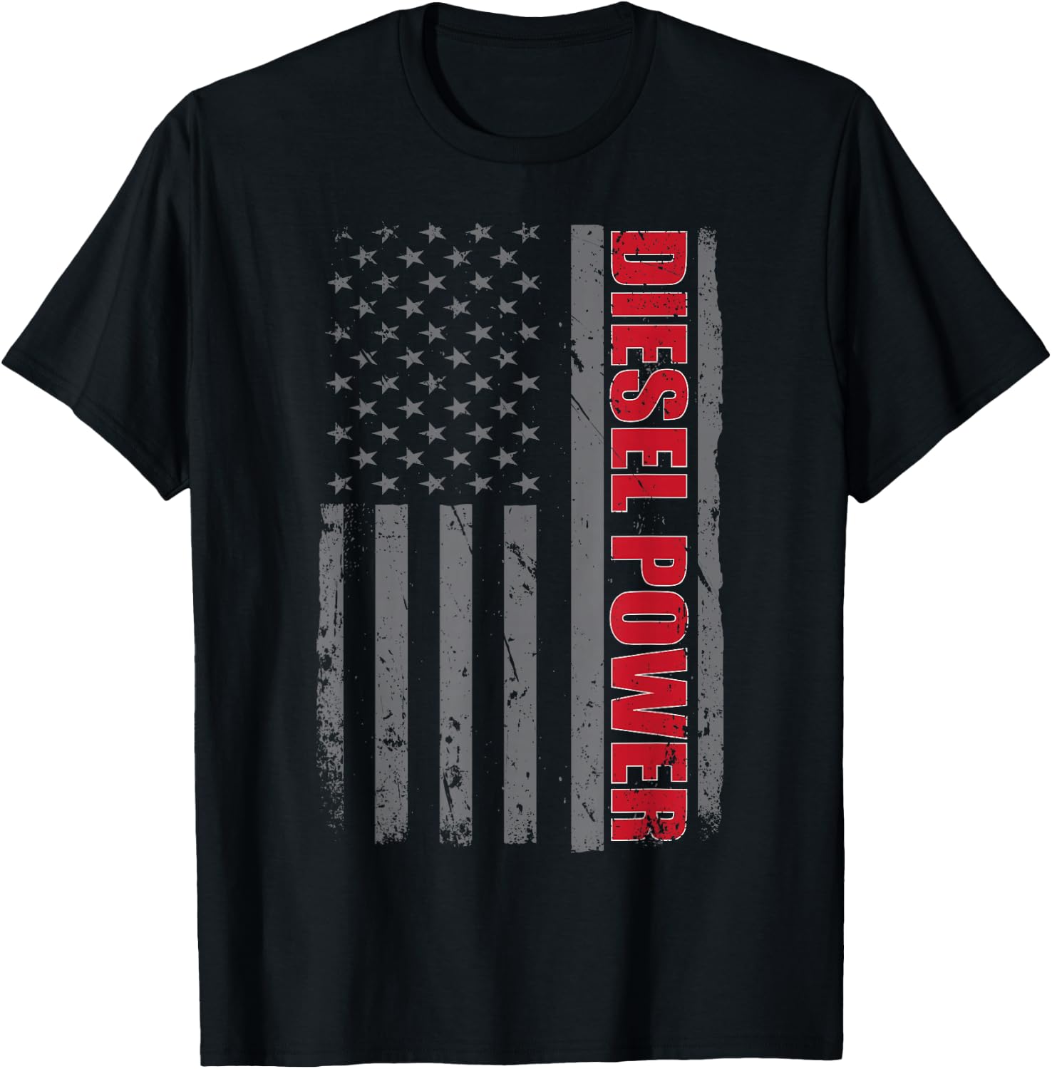 Diesel Truck Power Patriotic Flag American Truck Driver T-Shirt - T-Shirt | Black