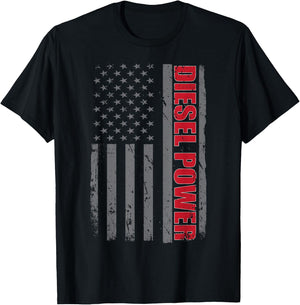 Diesel Truck Power Patriotic Flag American Truck Driver T-Shirt - T-Shirt | Black