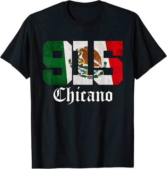 Mexican Flag Chicano Apparel Texas 915 Area Code T-Shirt - T-Shirt | Black