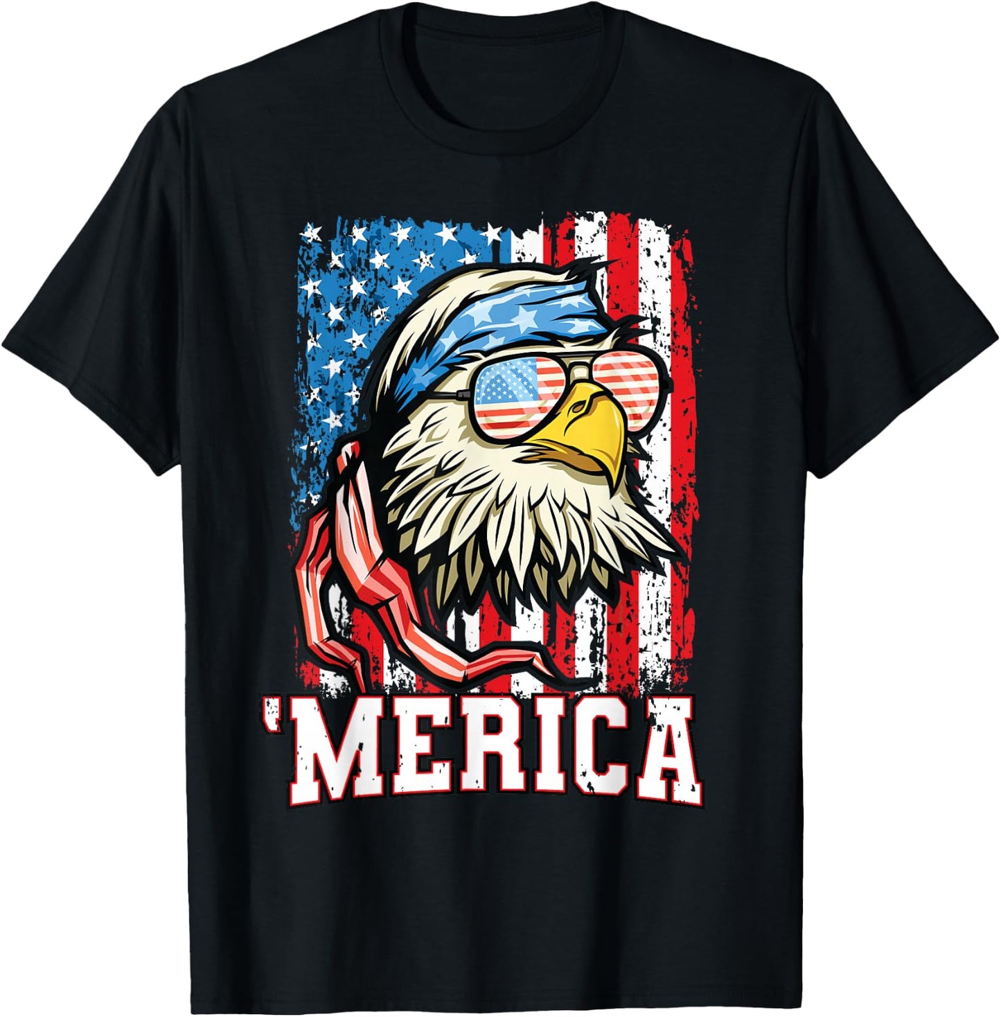 4th of July Shirt Bald Eagle USA Flag Patriotic Merica T-Shirt - T-Shirt | Black