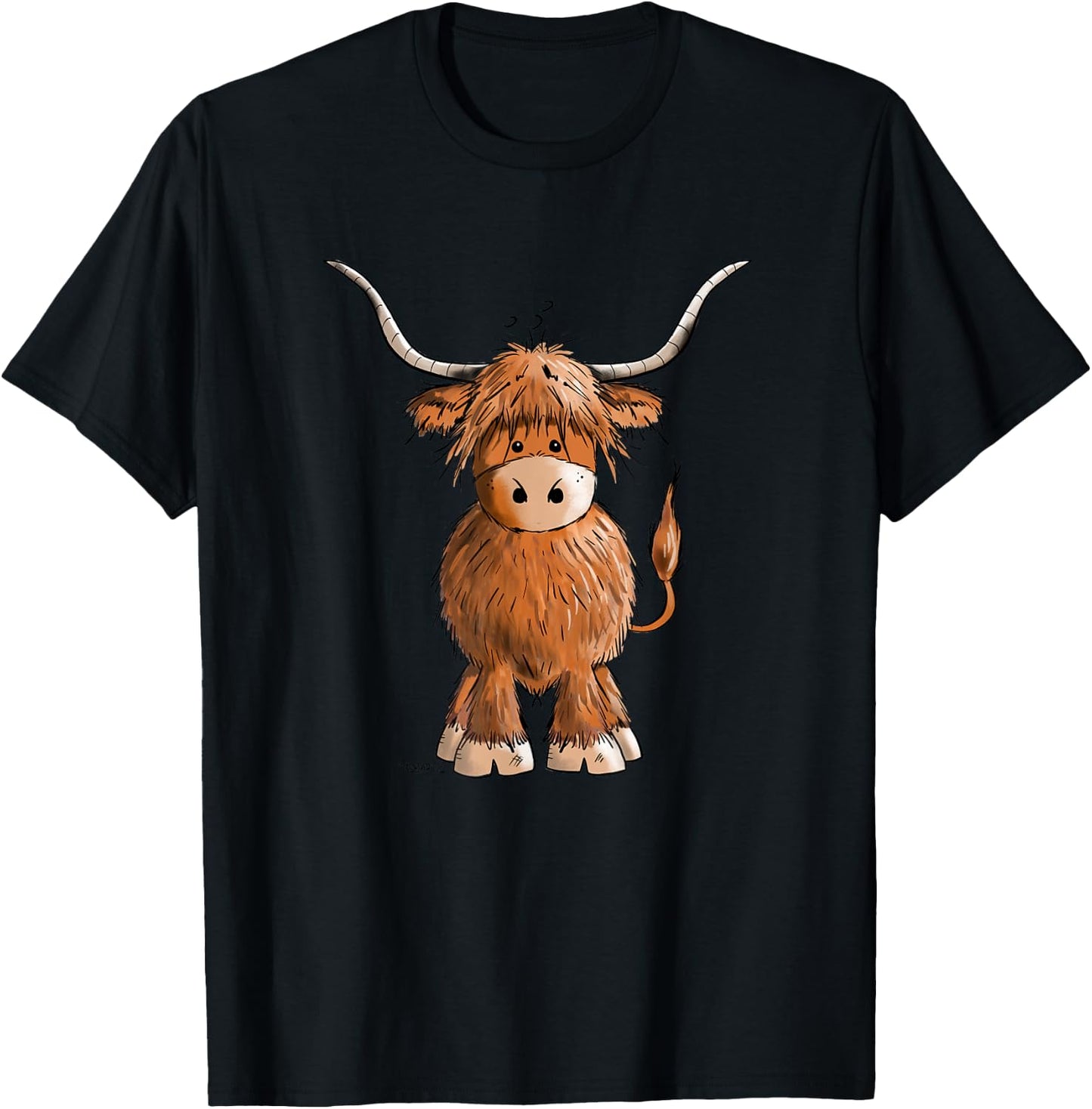 Cute Hairy Scottish Highland Cow Men Kids T-Shirt - T-Shirt | Black