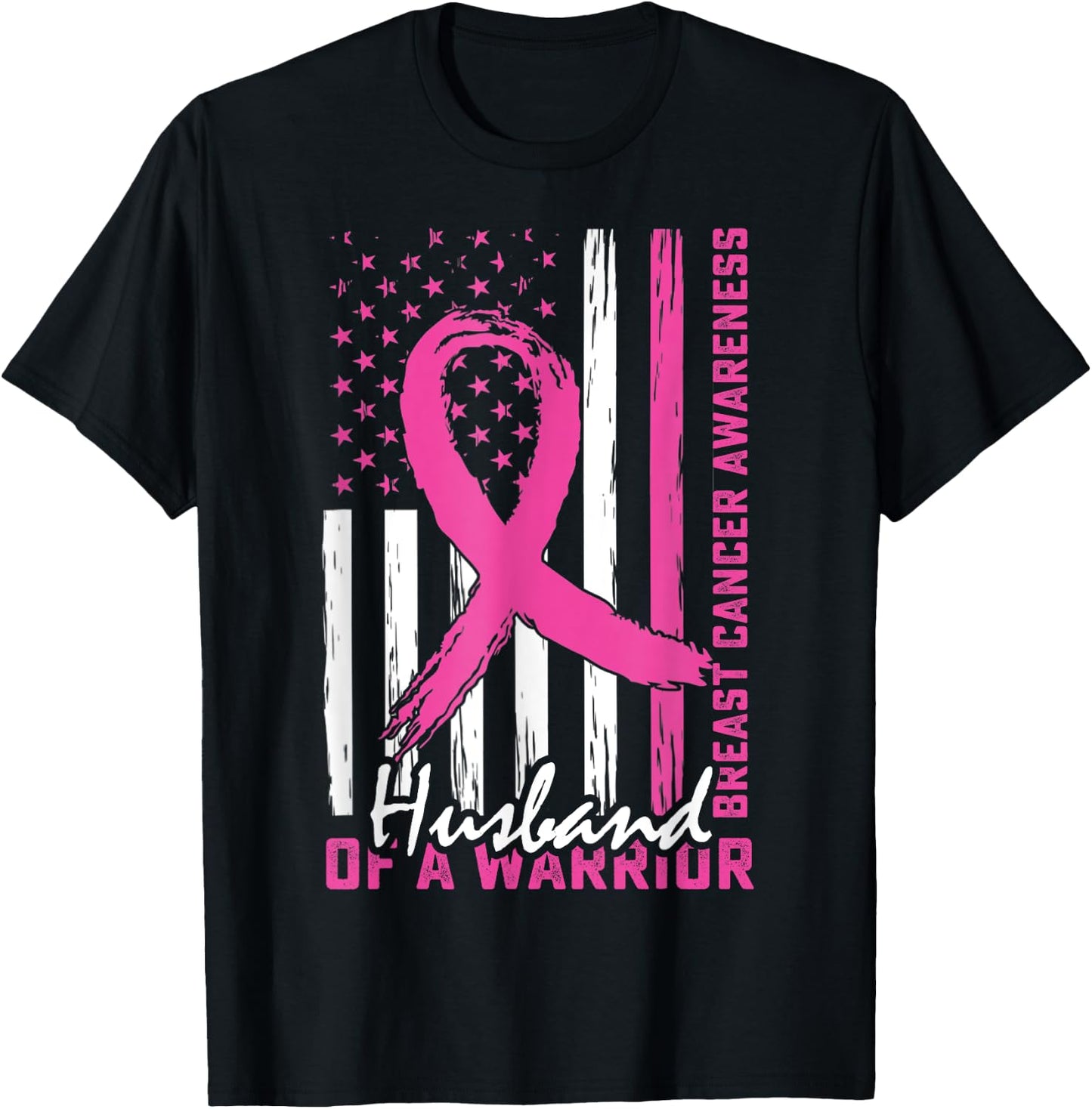 Husband Breast Cancer Support Huband of a Warrior US Flag T-Shirt - T-Shirt | Black