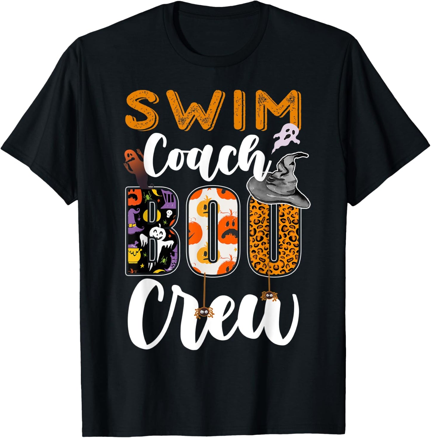 Swim Coach Boo Crew Ghost Funny Swimmer Halloween Matching T-Shirt - T-Shirt | Black
