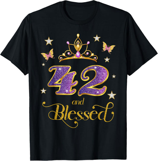42 and Blessed 42 Years Old Birthday 42nd Birthday T-Shirt - T-Shirt | Black