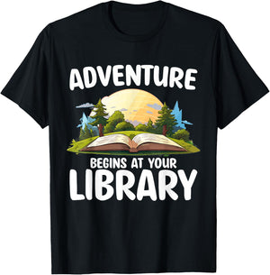 Summer Reading Program 2024 Adventure Begins At Your Library T-Shirt - T-Shirt | Black