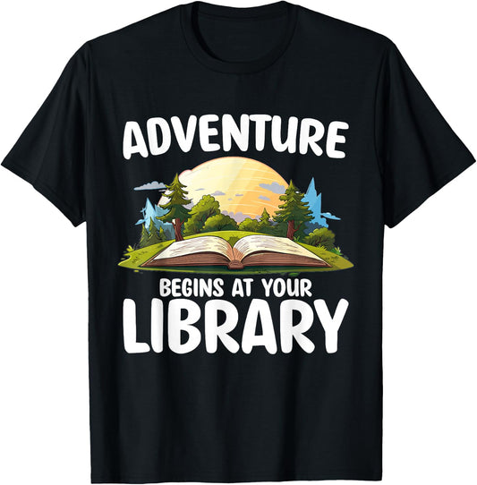 Summer Reading Program 2024 Adventure Begins At Your Library T-Shirt - T-Shirt | Black