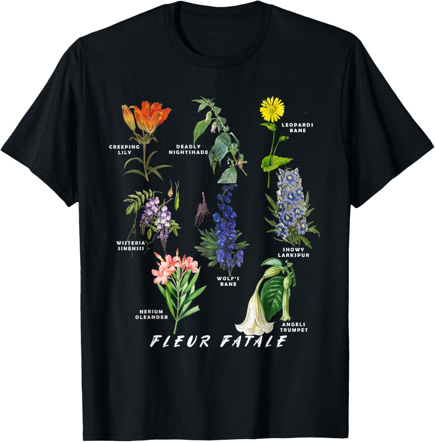 Botanist Gardening Fleur Fatale Poison Botanical Chart T-Shirt - T-Shirt | Black
