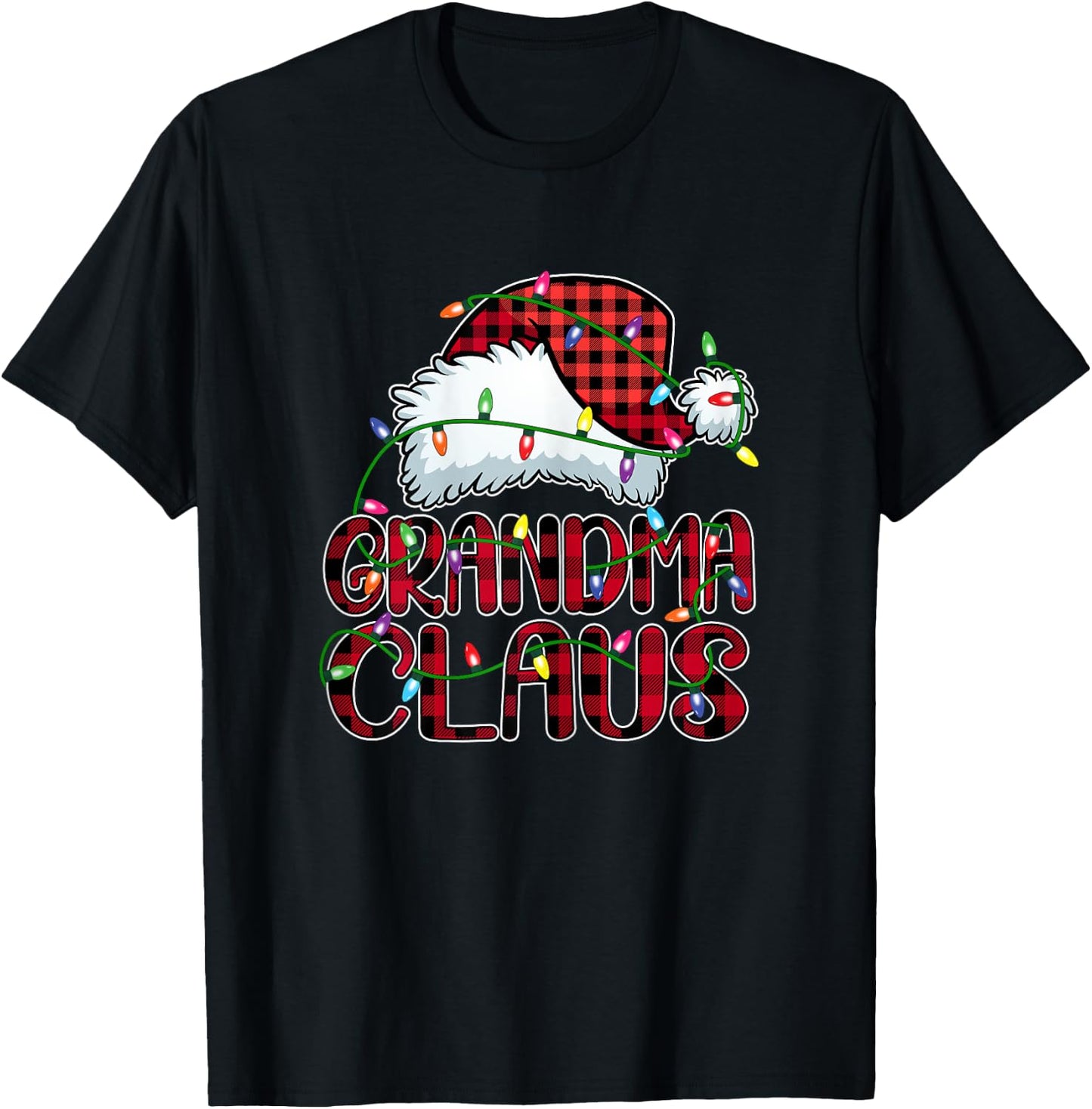 Grandma Claus Shirt Christmas Lights Pajama Family Matching T-Shirt - T-Shirt | Black