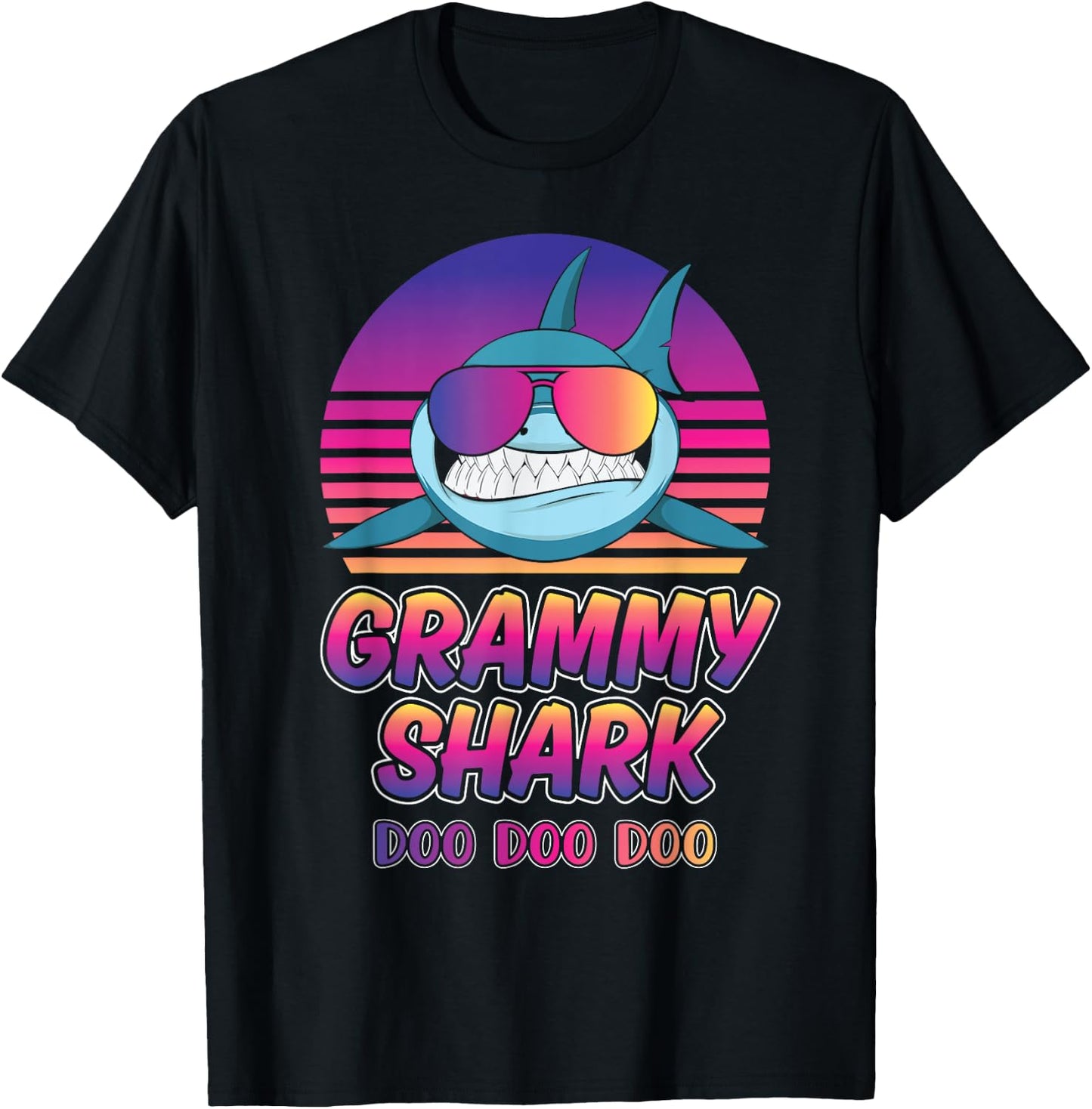 Grammy Shark Vintage Retro Sunset Graphic 2022 T-Shirt - T-Shirt | Black