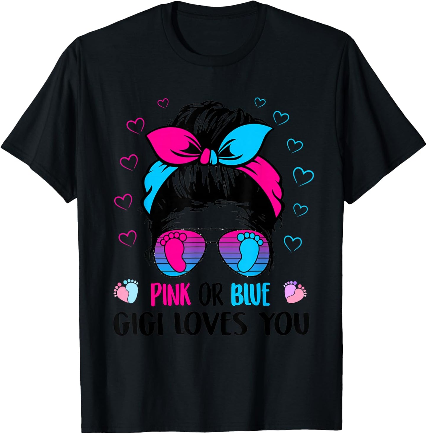 Pink or Blue Gigi Loves You Gender Reveal T-Shirt - T-Shirt | Black