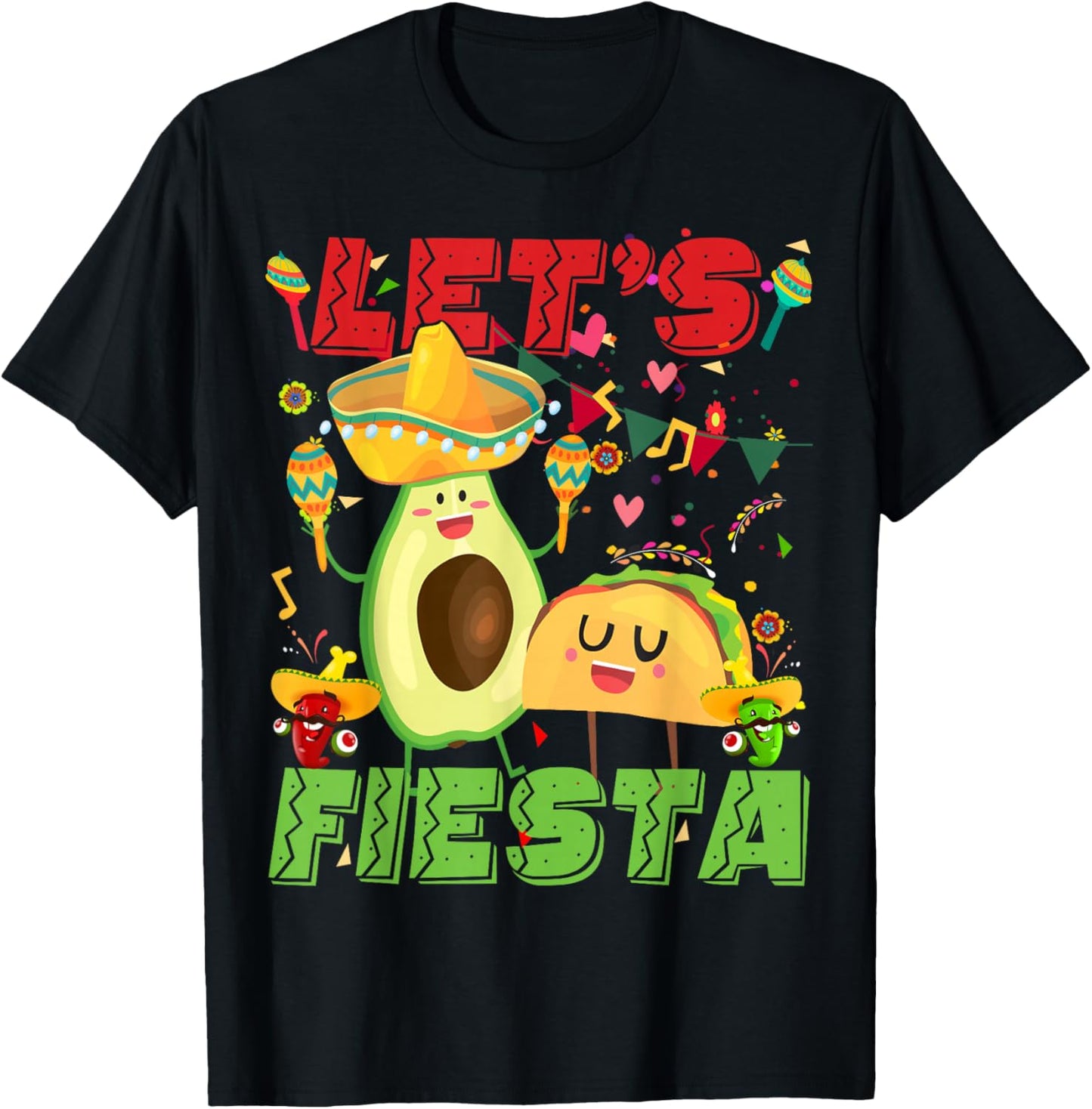 Let's Fiesta Avocado And Tacos Cinco De Mayo Mexican Party T-Shirt - T-Shirt | Black