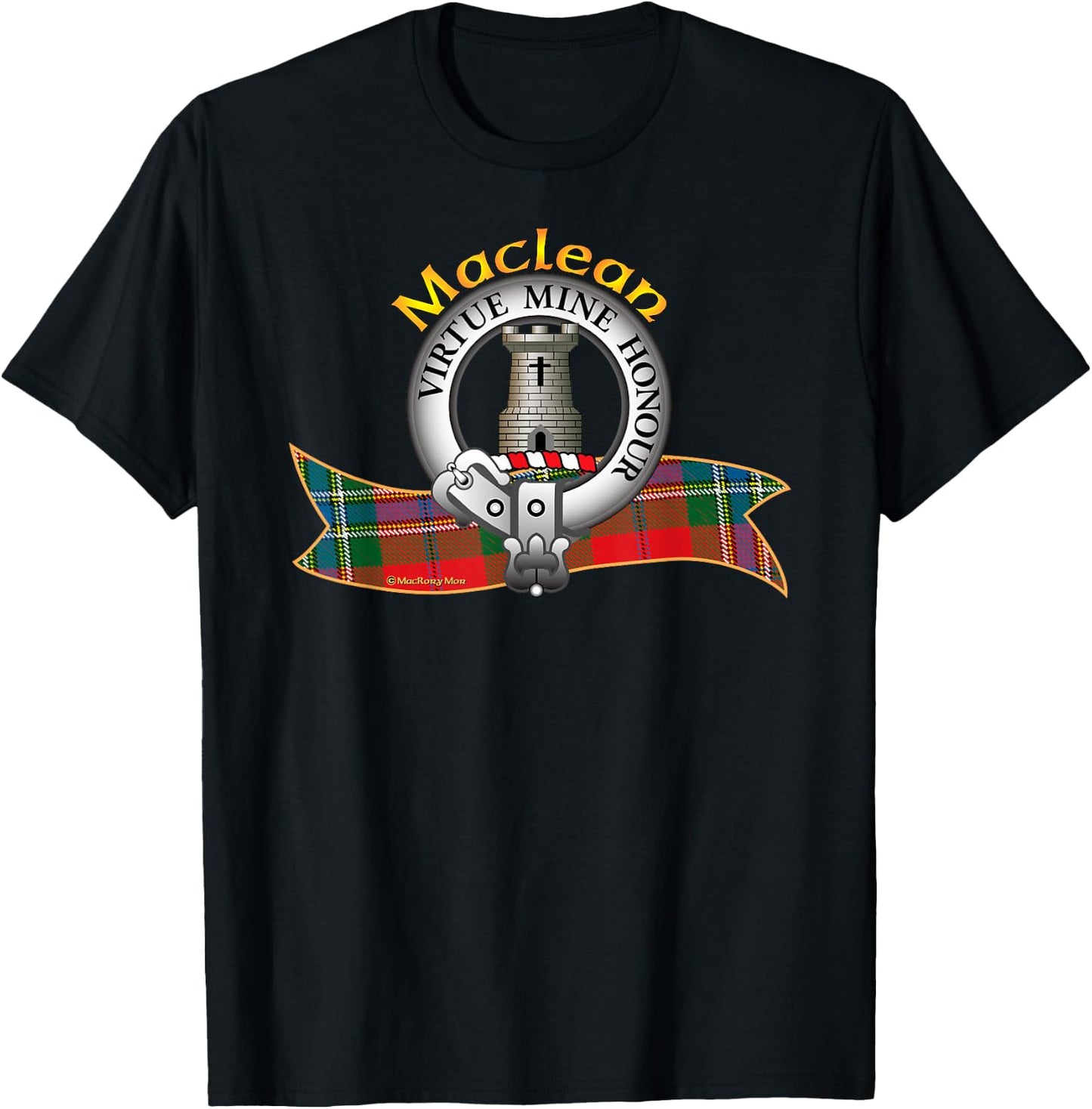 Maclean Clan Tartan Crest Motto T-Shirt - T-Shirt | Black