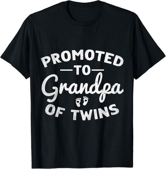 Promoted to Grandpa of Twins 2024 Twins Baby Announcement T-Shirt - T-Shirt | Black