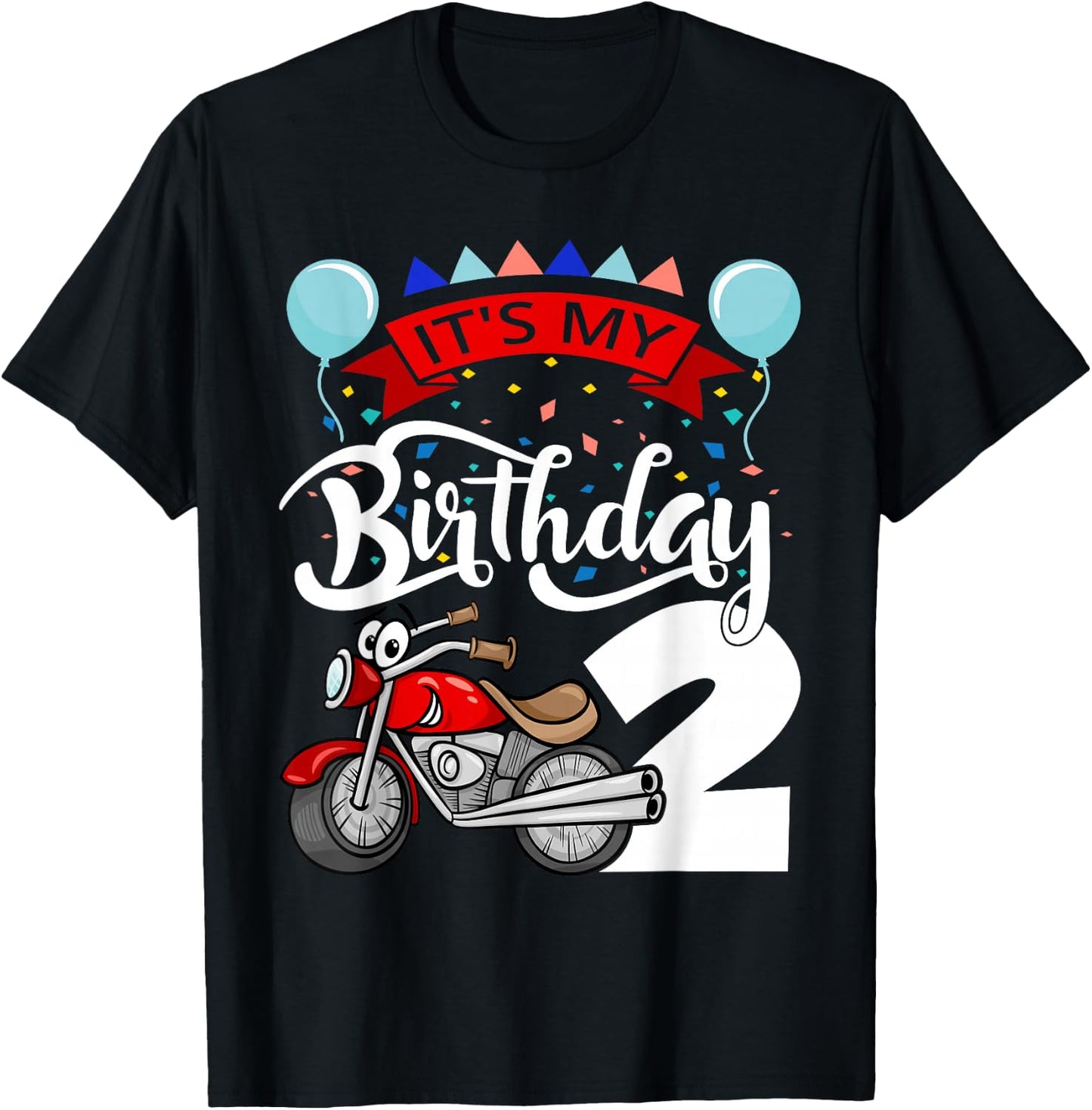 It`s My Birthday Party 2 Themed Motorcycle Birthday T-Shirt - T-Shirt | Black