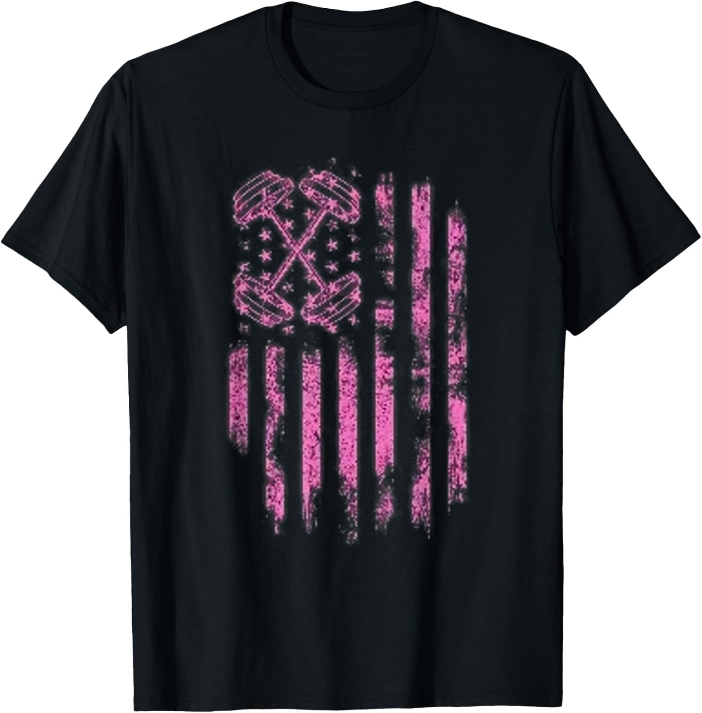 Pink Barbell American Flag Breast Cancer Awareness - Fitness Women Men T-Shirt - T-Shirt | Black