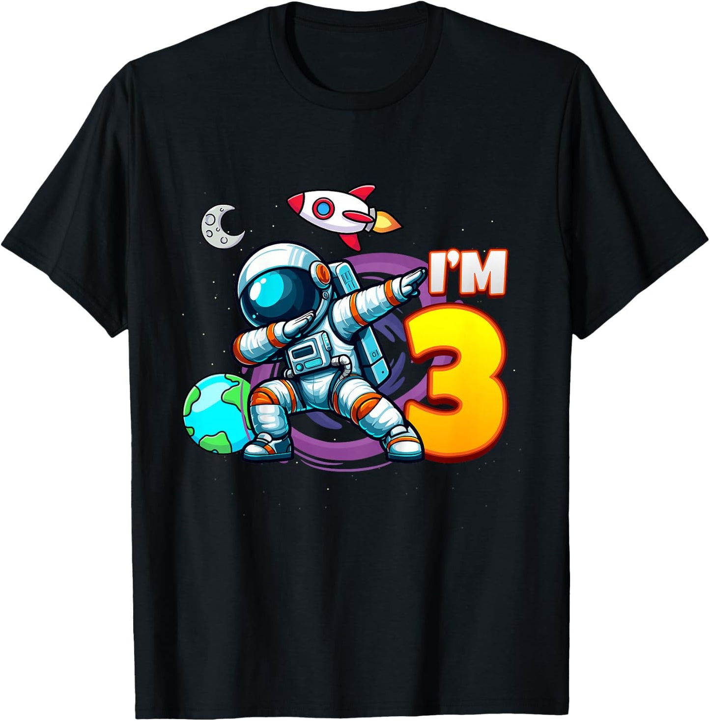 I'm 3 For 3 Year Old Boy Space Astronaut 3rd Birthday T-Shirt - T-Shirt | Black