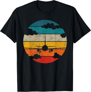 Airplane Retro Vintage Plane Aviator Aircraft Pilot Airplane T-Shirt - T-Shirt | Black