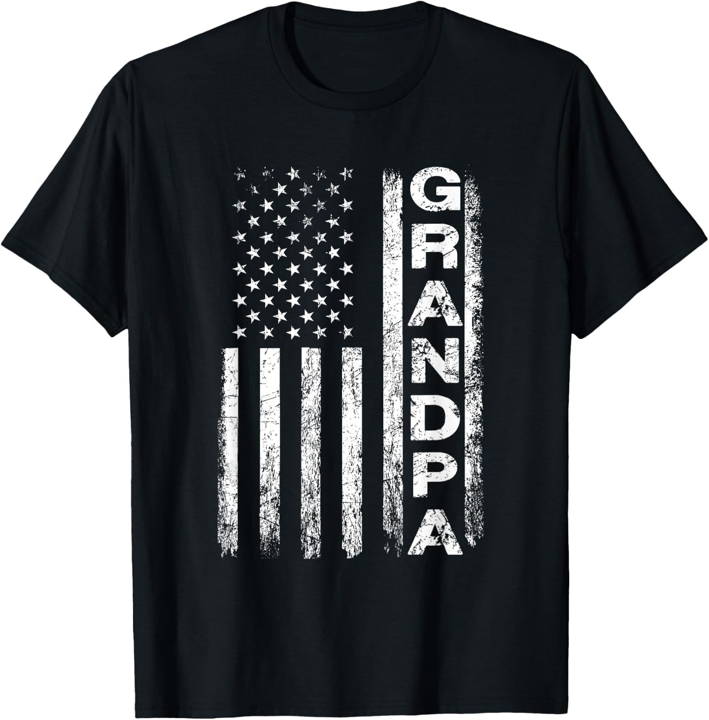 Grandpa Vintage American Flag Father's Day 4th of July Papa T-Shirt - T-Shirt | Black