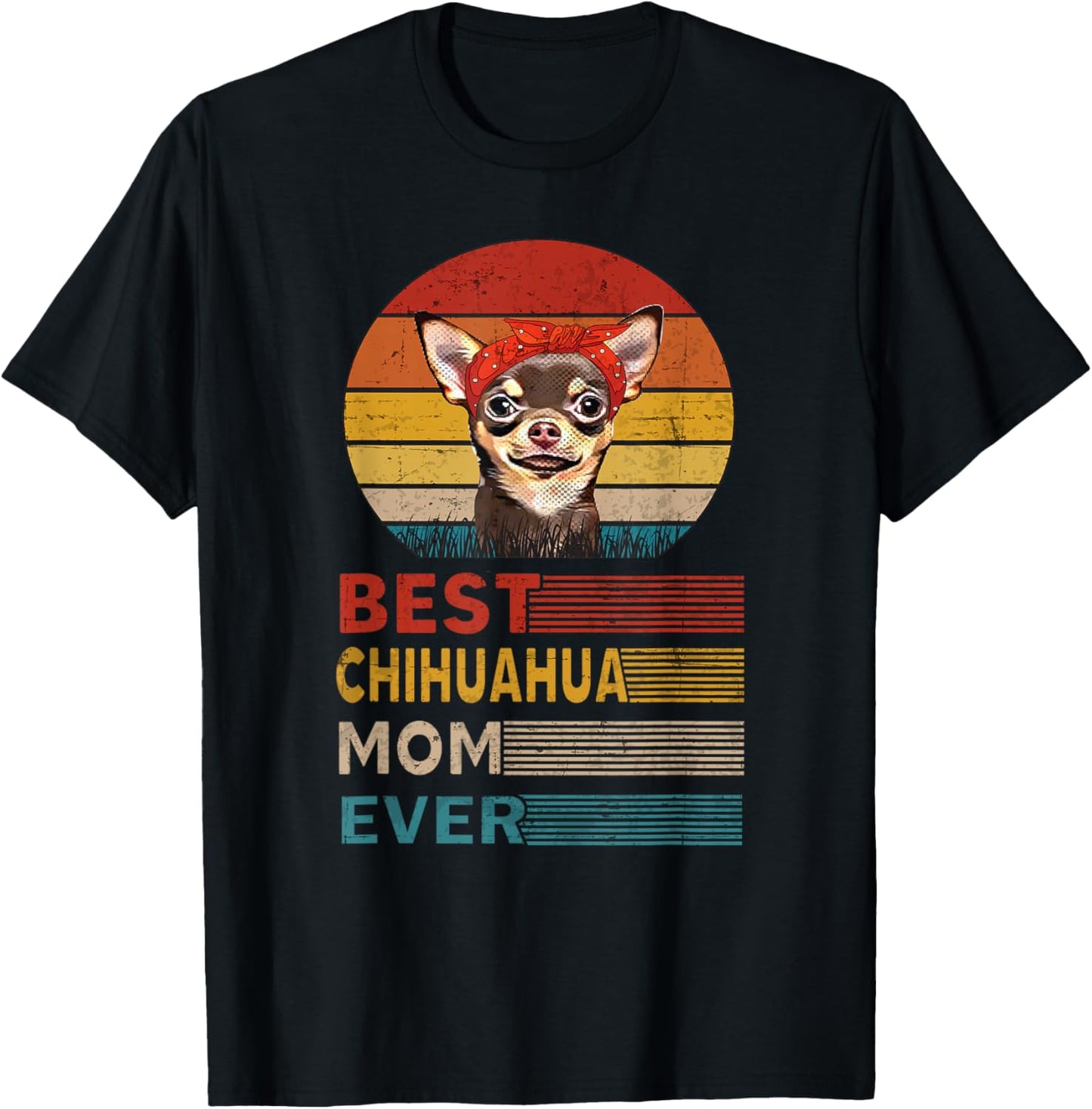 Best Chihuahua Mom Ever Retro Vintage Sunset T-Shirt - T-Shirt | Black