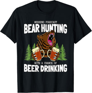Bear Hunter And Beer Lover Camping Funny Hunting Sayings T-Shirt - T-Shirt | Black