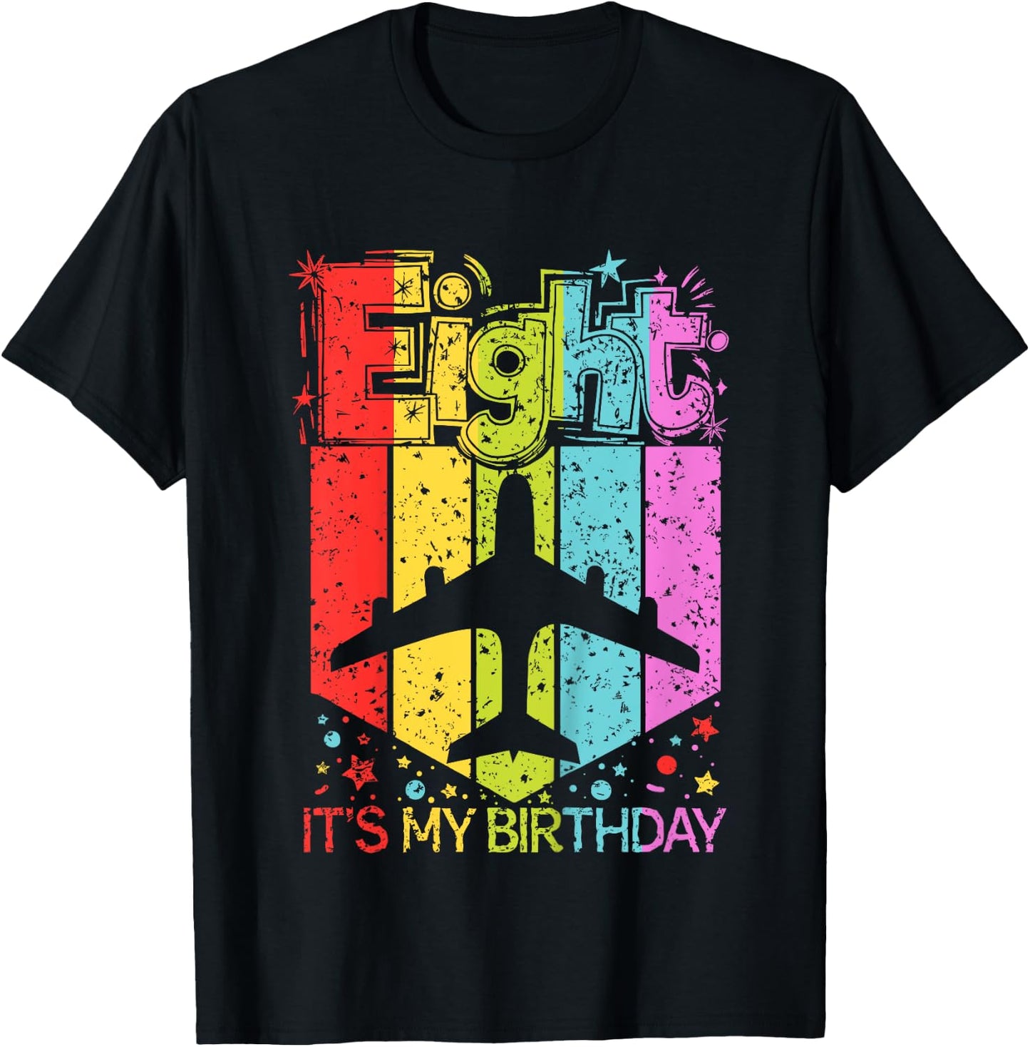 Kids 8th Birthday Boy Girl 8 Year Old Airplane Birthday Pilot T-Shirt - T-Shirt | Black