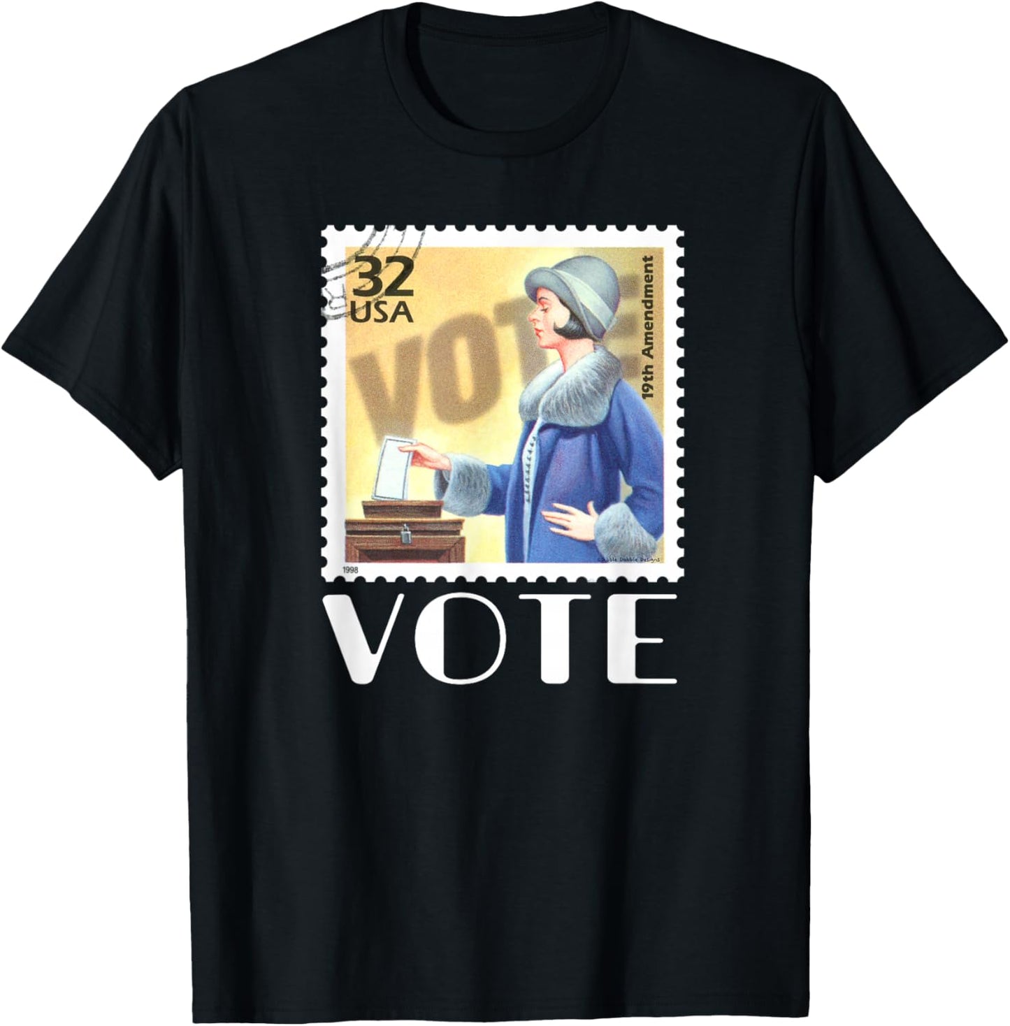 Retro 19th Amendment Stamp Women's Rights VOTE T-Shirt - T-Shirt | Black