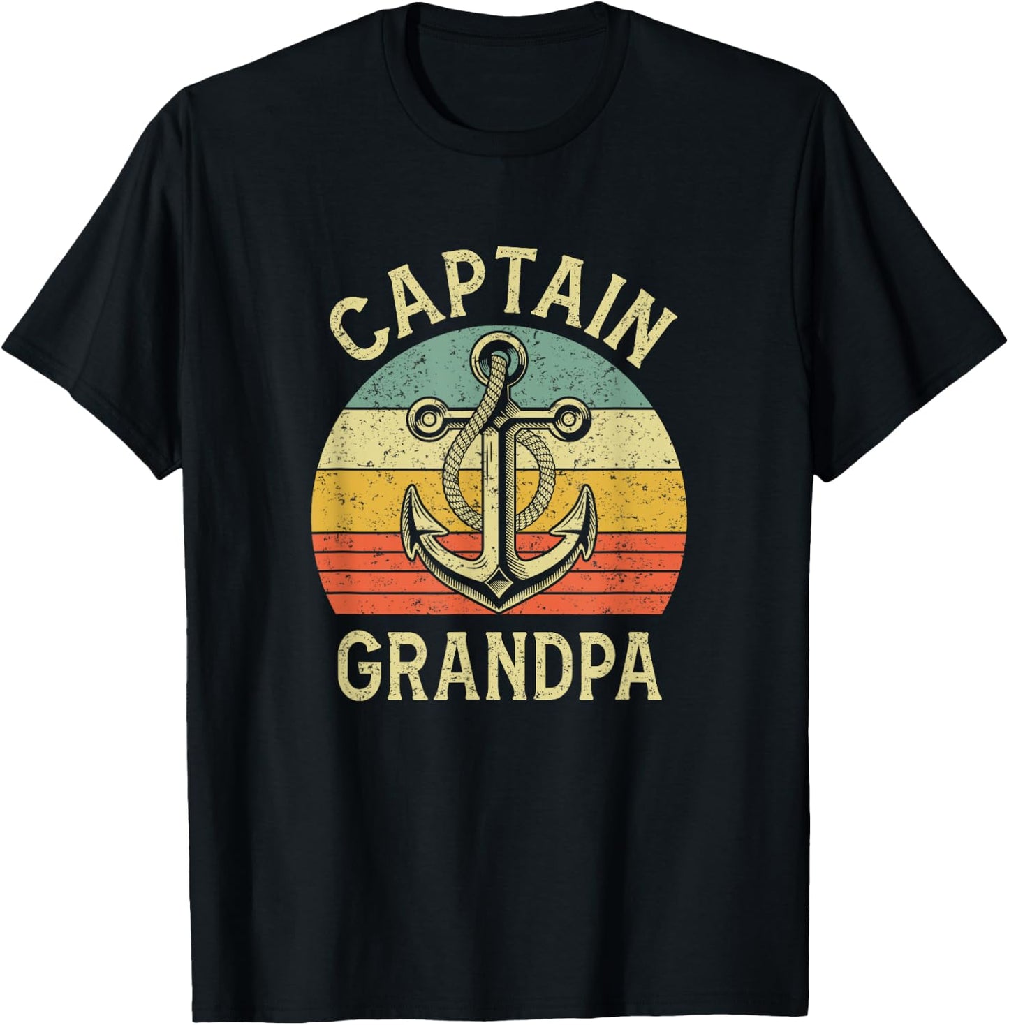 Vintage Captain Grandpa Boat Pontoon Fishing Sailor Anchor T-Shirt - T-Shirt | Black