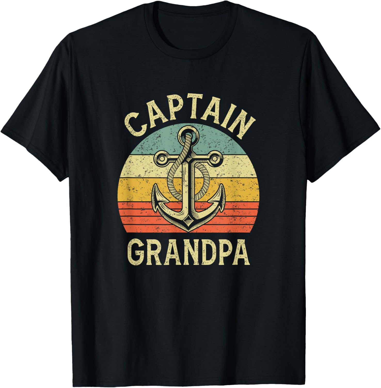 Vintage Captain Grandpa Boat Pontoon Fishing Sailor Anchor T-Shirt - T-Shirt | Black